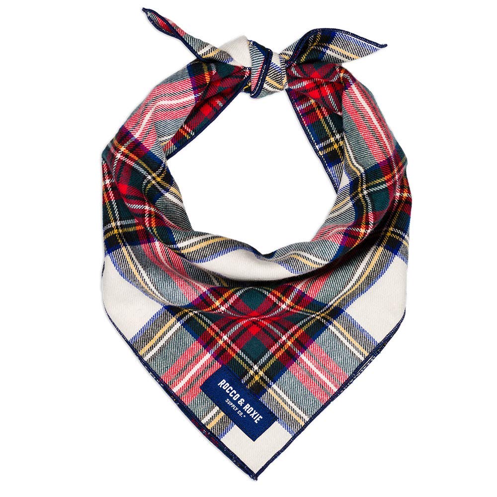 Rocco & Roxie Dog Bandana for Medium Dogs - Cute Flannel Dog Scarf & Accessory - Cream Color - Perfect for Pet Photos, Walks & Special Occasions