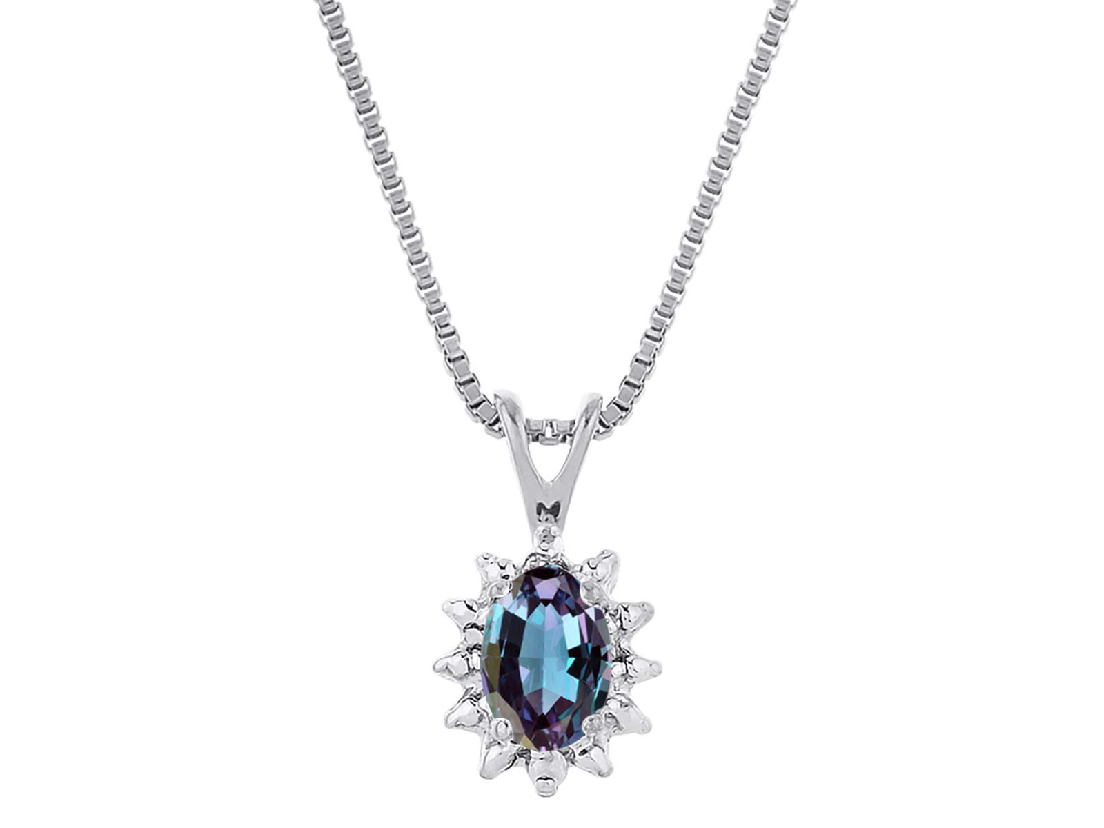14K Gold Halo Pendant Necklace for Women with Genuine Diamond & Birthstone - 18