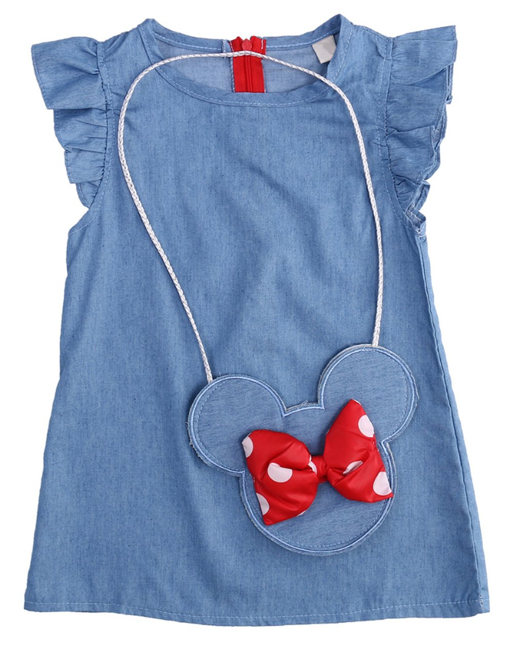 Stylish Baby Girl Ruffle Sleeve Denim Dress with Mini Crossbody Coin Purse Set - 2 Piece Outfit for Photoshoots, Parties & Special Occasions