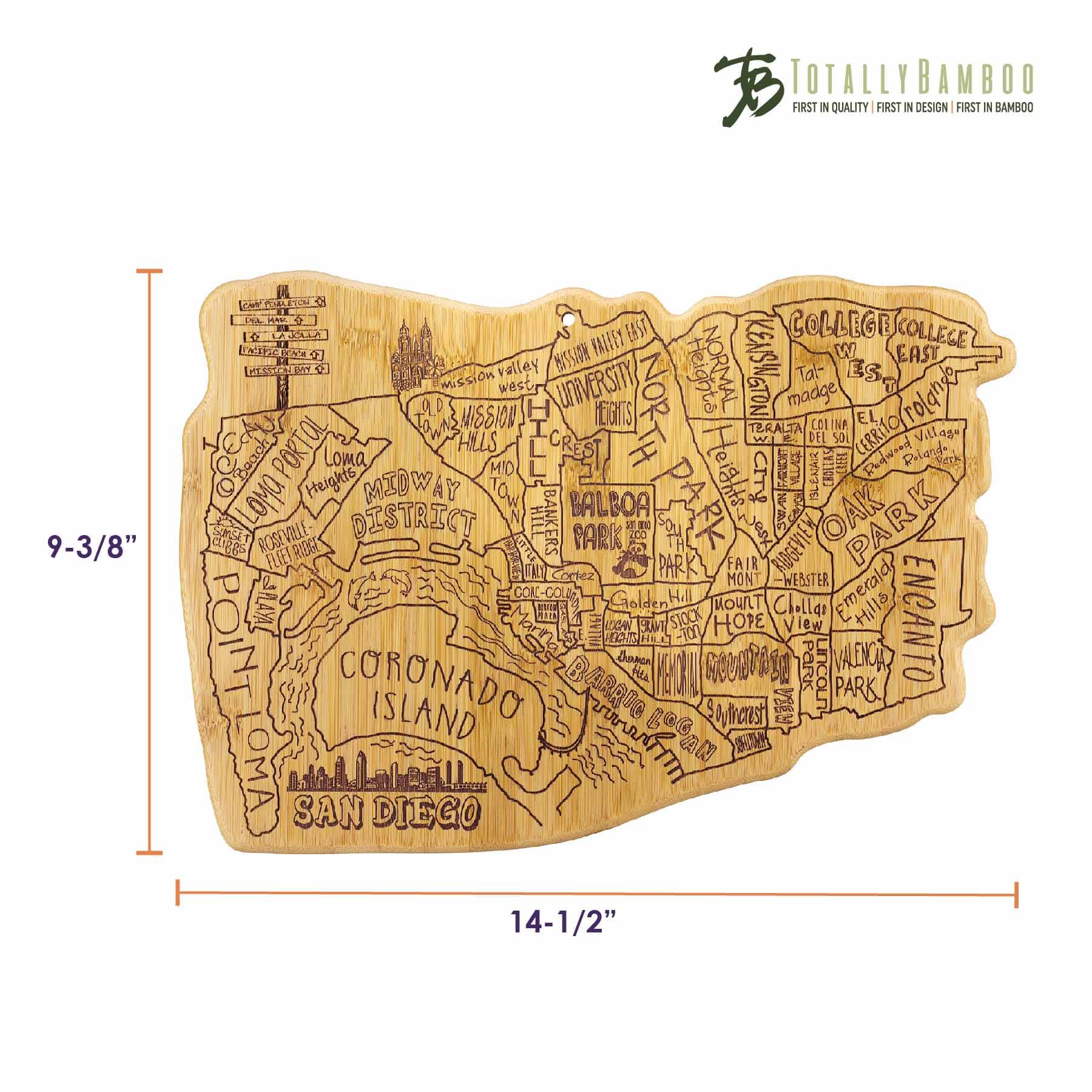 Premium San Diego Themed Wooden Cutting Board 14.5