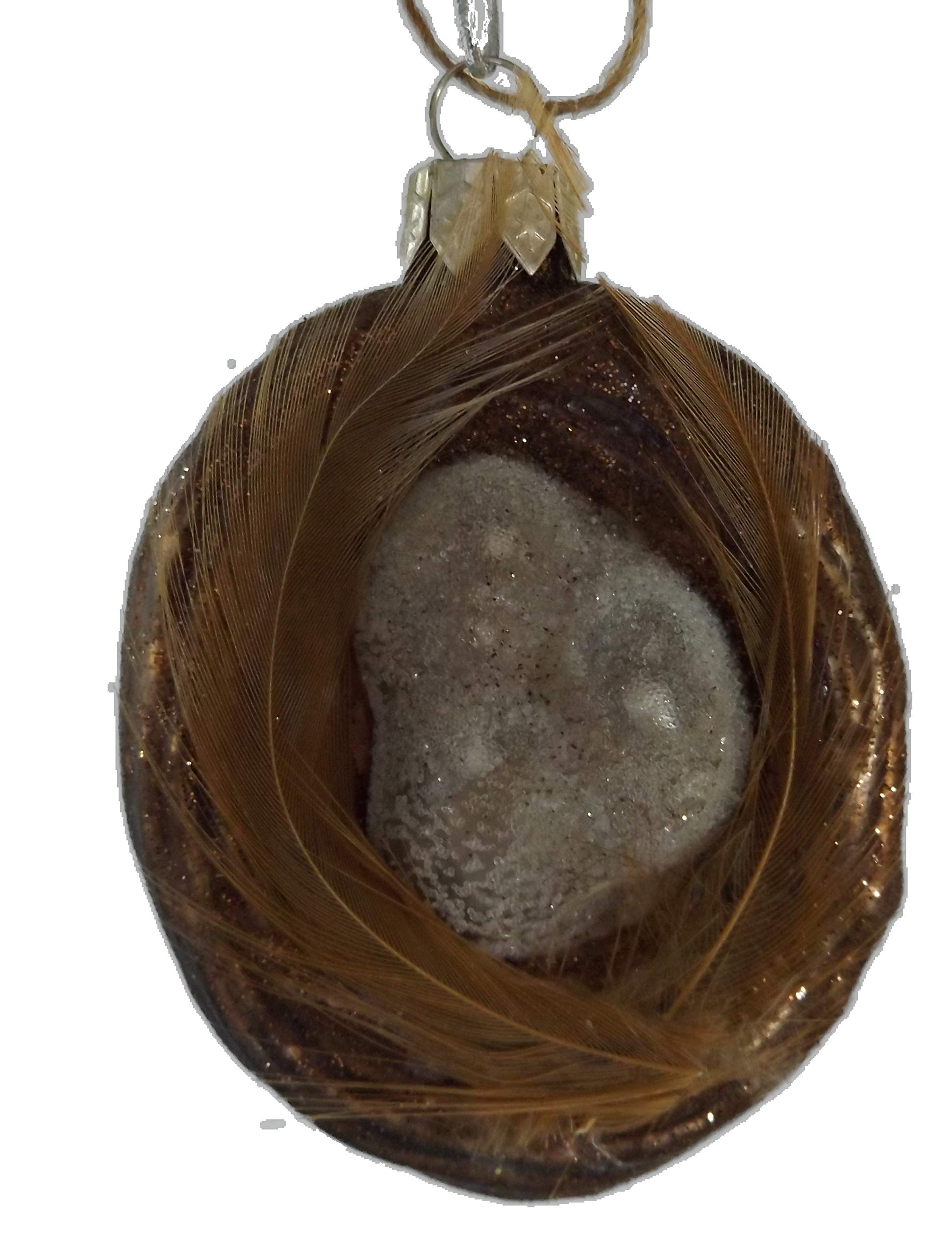 Bronze Brown Glass Bird Nest Ornament with Speckled Eggs for Christmas Tree Decor
