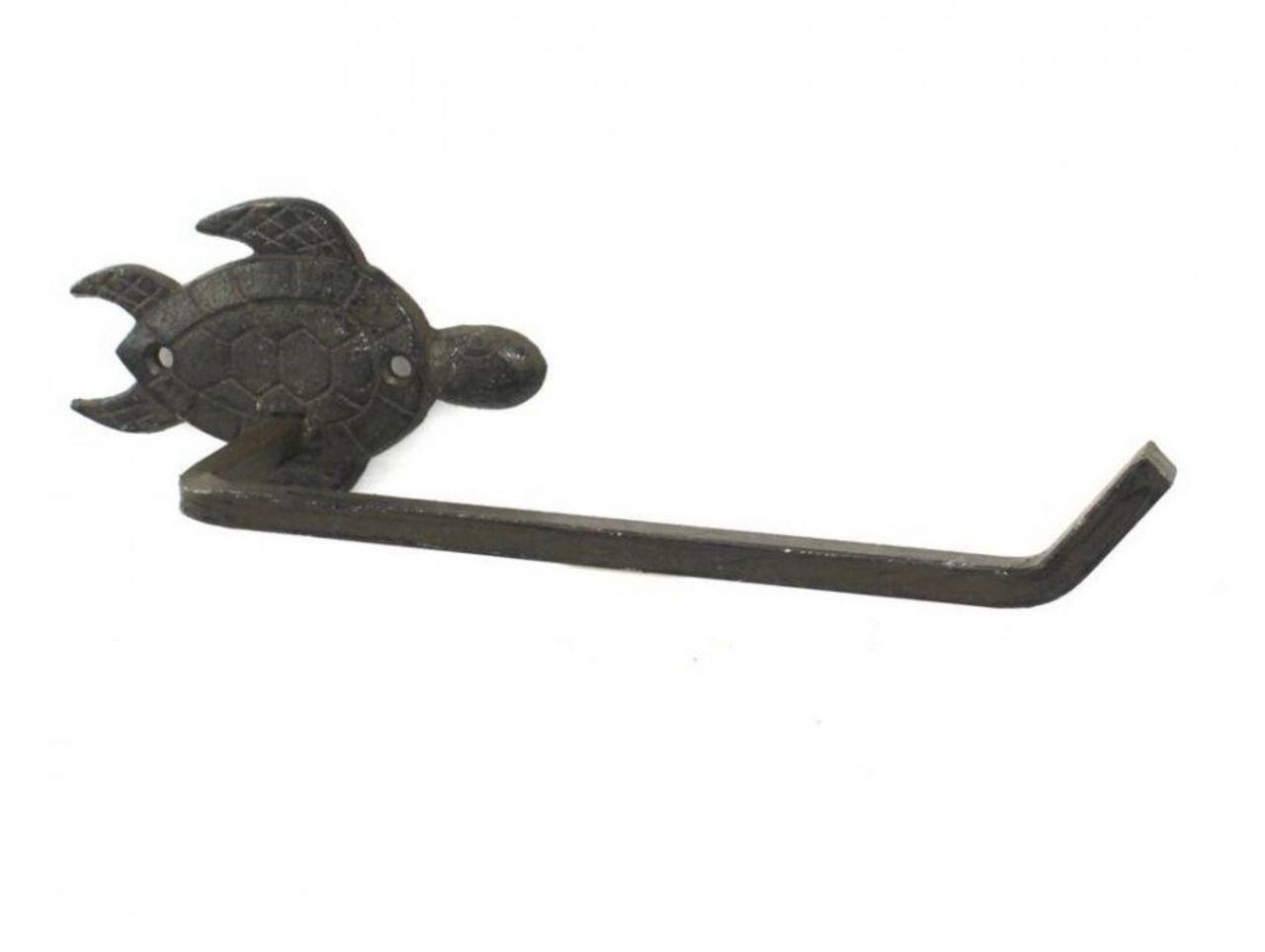 Hampton Nautical Cast Iron Sea Turtle Toilet Paper Holder - 10 Inch Rustic Bathroom Decor - Coastal Beach Theme Home Accessory for Bath, Powder Room & Vacation House Decorating