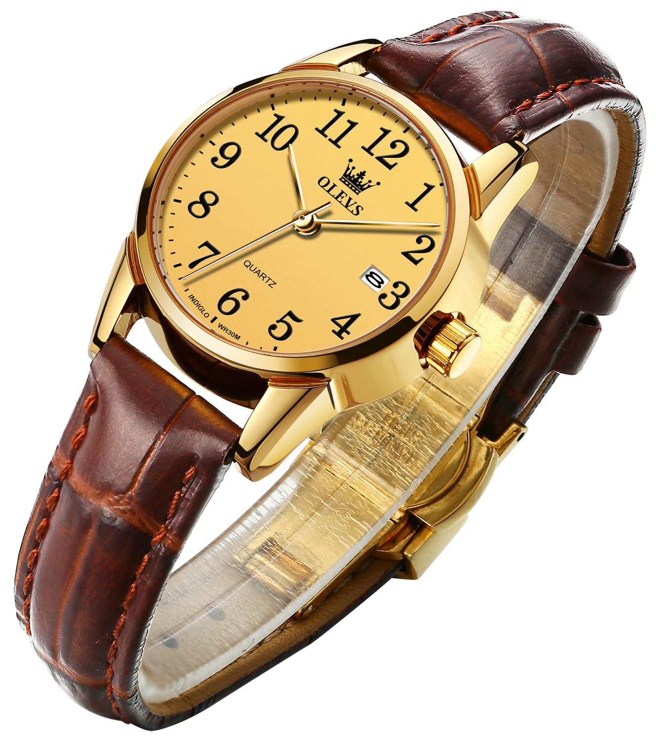 OLEVS Women's Business Dress Watch - Brown Leather Strap, Small Analog Face, Quartz Movement with Calendar & Date Display | Waterproof & Luminous | Perfect for Office, Formal Events & Everyday Wear | Classic Retro Style Ladies Wristwatch Gift