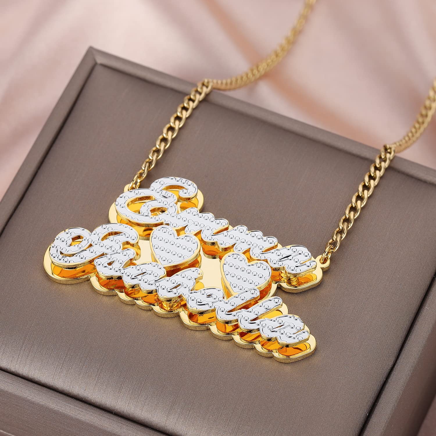 Personalized Double Plated Name Necklace for Couples - Custom Nameplate Pendant Jewelry for Boyfriend, Girlfriend, Women & Men - Romantic Birthday & Anniversary Gift for Her/Him - Perfect for Date Nights, Valentine's Day & Special Occasions
