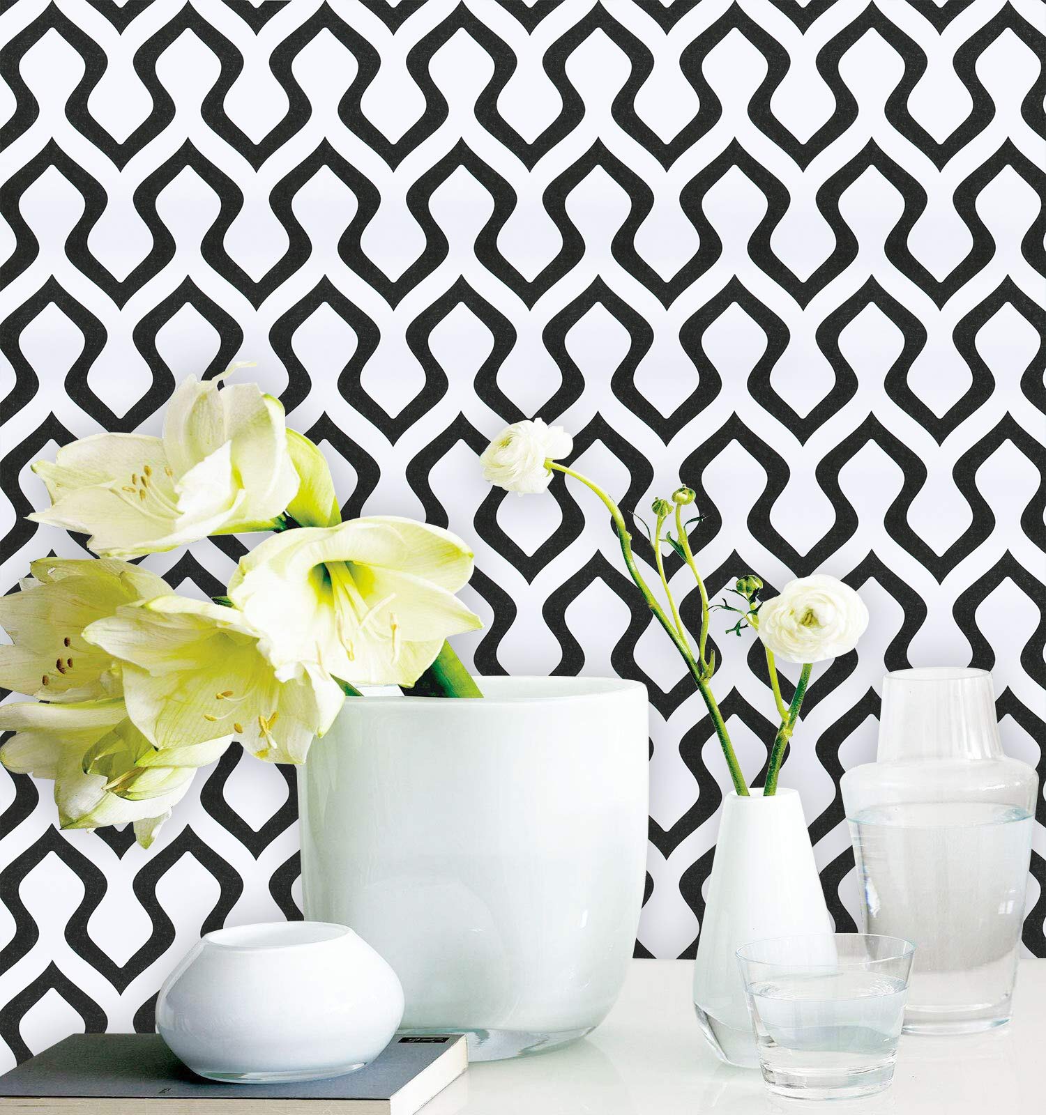 Hopepak Black and White Striped Peel and Stick Wallpaper - 17.7” x 9.8ft Removable Self-Adhesive Contact Paper - Waterproof Decorative Wallpaper Roll for Home Decor, Living Room, Kitchen Cabinets, Shelves & Furniture - Easy DIY Wall Covering for Bedroom, Bathroom, Office & Rental Spaces