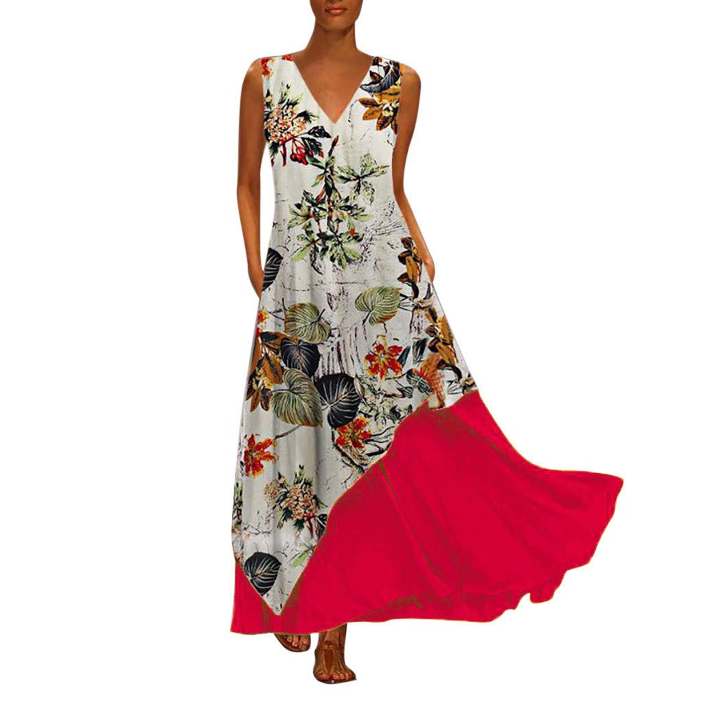 Vintage Floral Print Sleeveless Maxi Dress for Women - Plus Size V-Neck Long Dress for Summer, Beach, Wedding & Special Occasions
