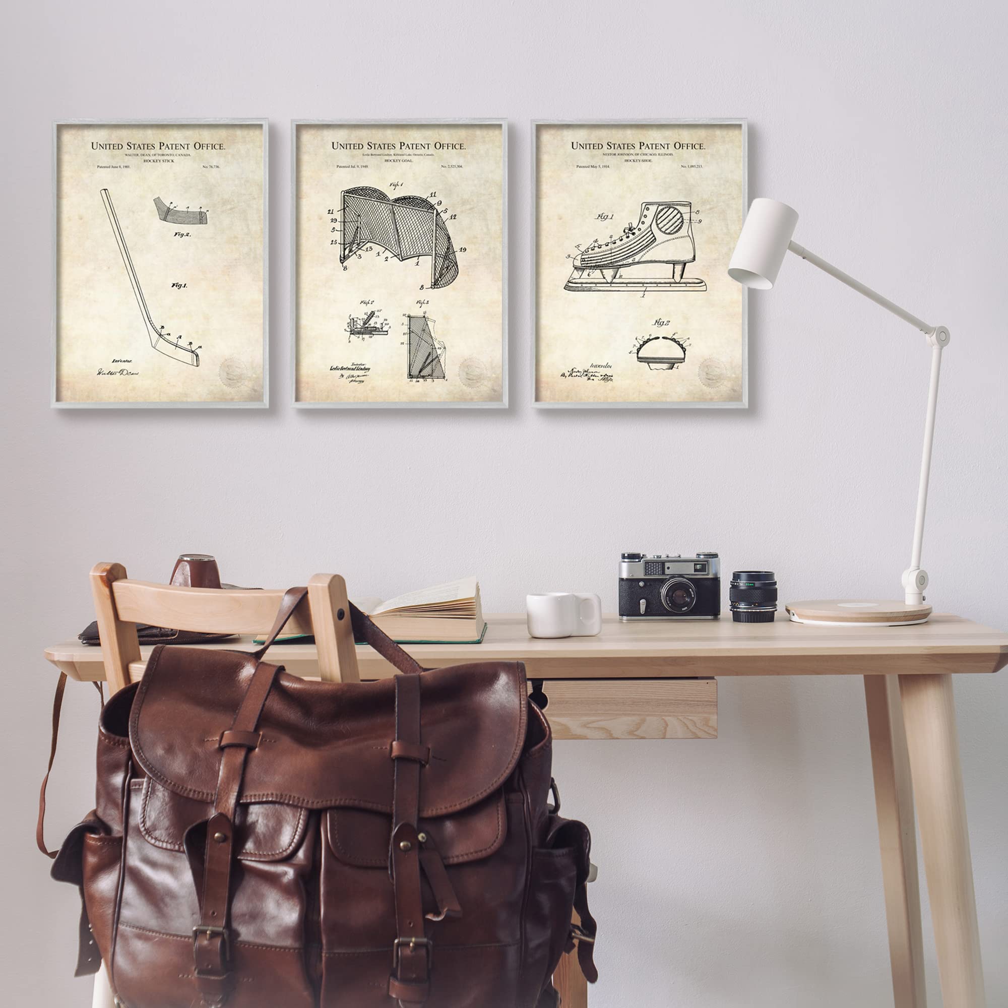 Stupell Industries Hockey Sports Patent Athletic Equipment Diagram Skates Net Wall Art – Designed by Karl Hronek – Perfect for Hockey Fans, Sports Decor, and Man Cave