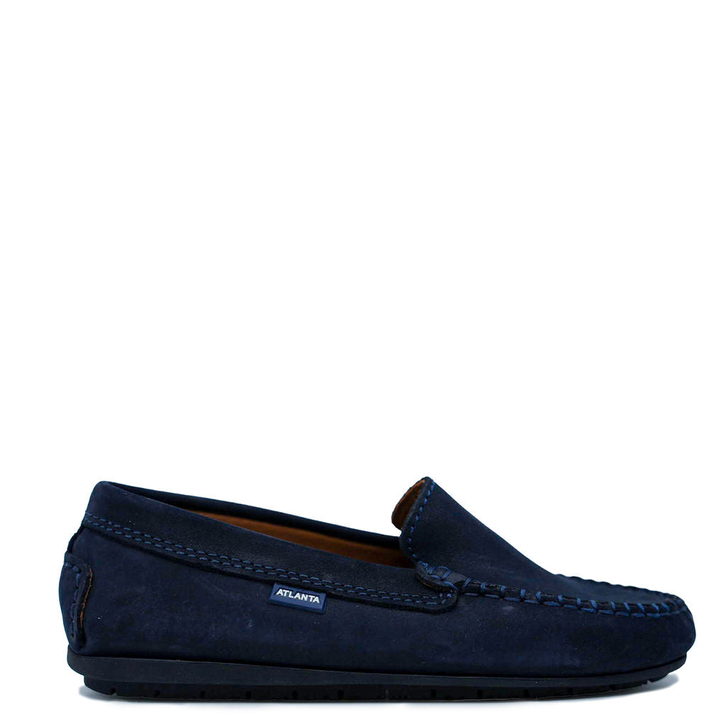 Men's Atlanta Moccasin Slip-On Loafers in Navy Nubuck Leather - Comfortable Casual Shoes for Office, Travel & Everyday Wear