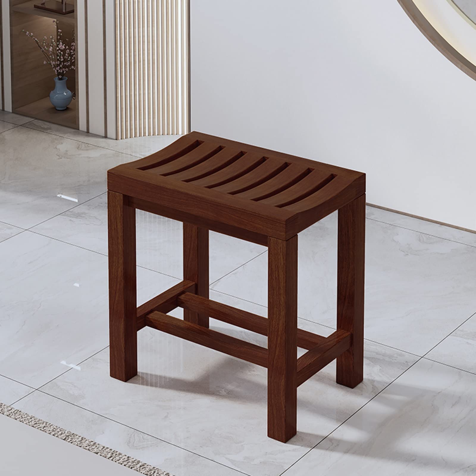 Premium Waterproof Wooden Shower Bench - Non-Slip Bathroom Stool for Adults & Elderly - Solid Wood Shower Seat with Anti-Slip Feet (42x28x48cm) - Ideal for Bathroom, Living Room, Bedroom & Kitchen Use
