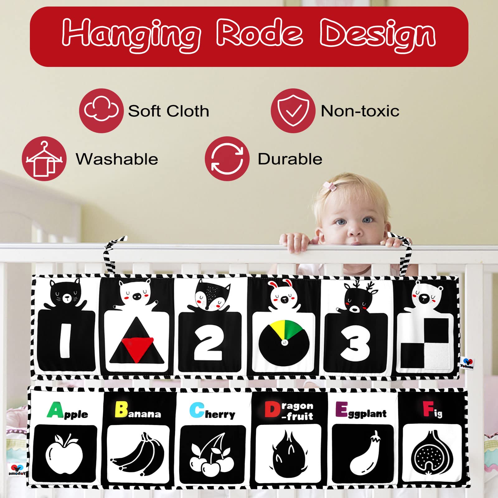 Black and White High Contrast Sensory Baby Toys - Soft Cloth Book for Early Education & Infant Tummy Time | Double-Sided Folding Educational Activity Book for Newborns 0-3 Years Old | Perfect for Crib Play, Visual Stimulation & Developmental Learning