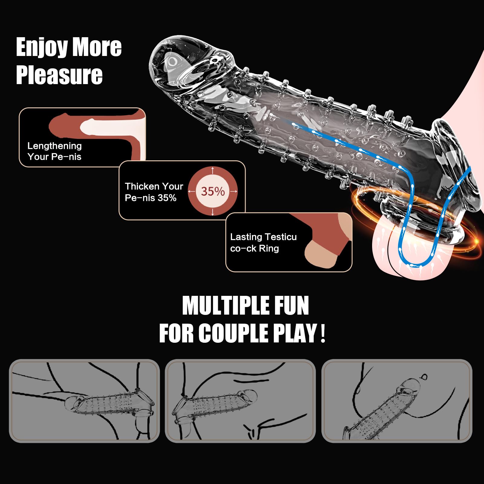 Premium Reusable Penis Sleeve & Cock Ring - Soft Textured Penis Extender with G-Spot & Testicle Stimulation - Waterproof Male Sex Toy for Couples Pleasure - Perfect for Spicing Up Intimate Moments & Enhancing Couples Play