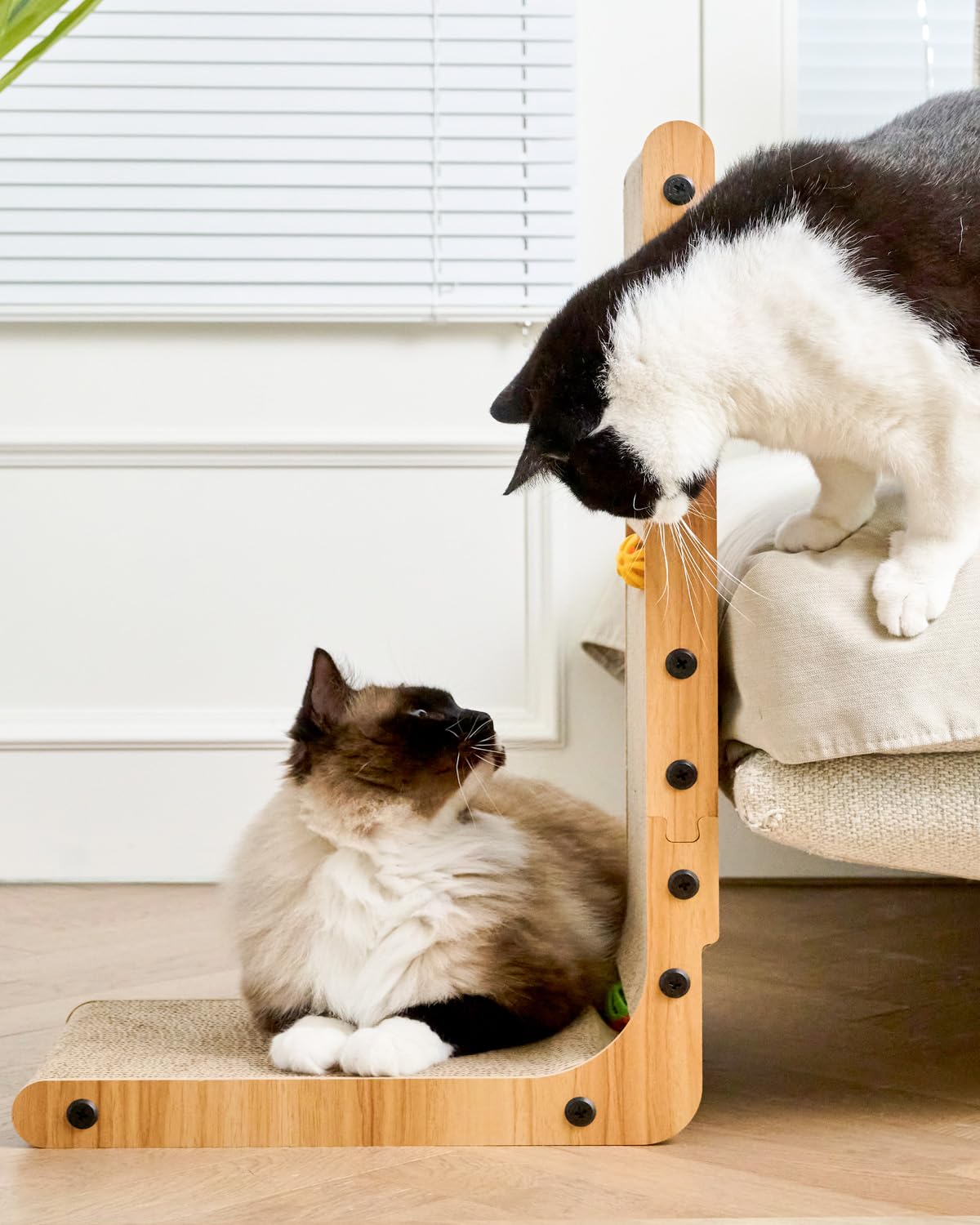 Premium L-Shaped Cat Scratching Post with 2 Cat Ball Toys - Wall & Couch Protector for Indoor Cats - Durable Cat Scratcher Board for Play & Furniture Protection - Perfect for Home, Office & Pet-Friendly Spaces