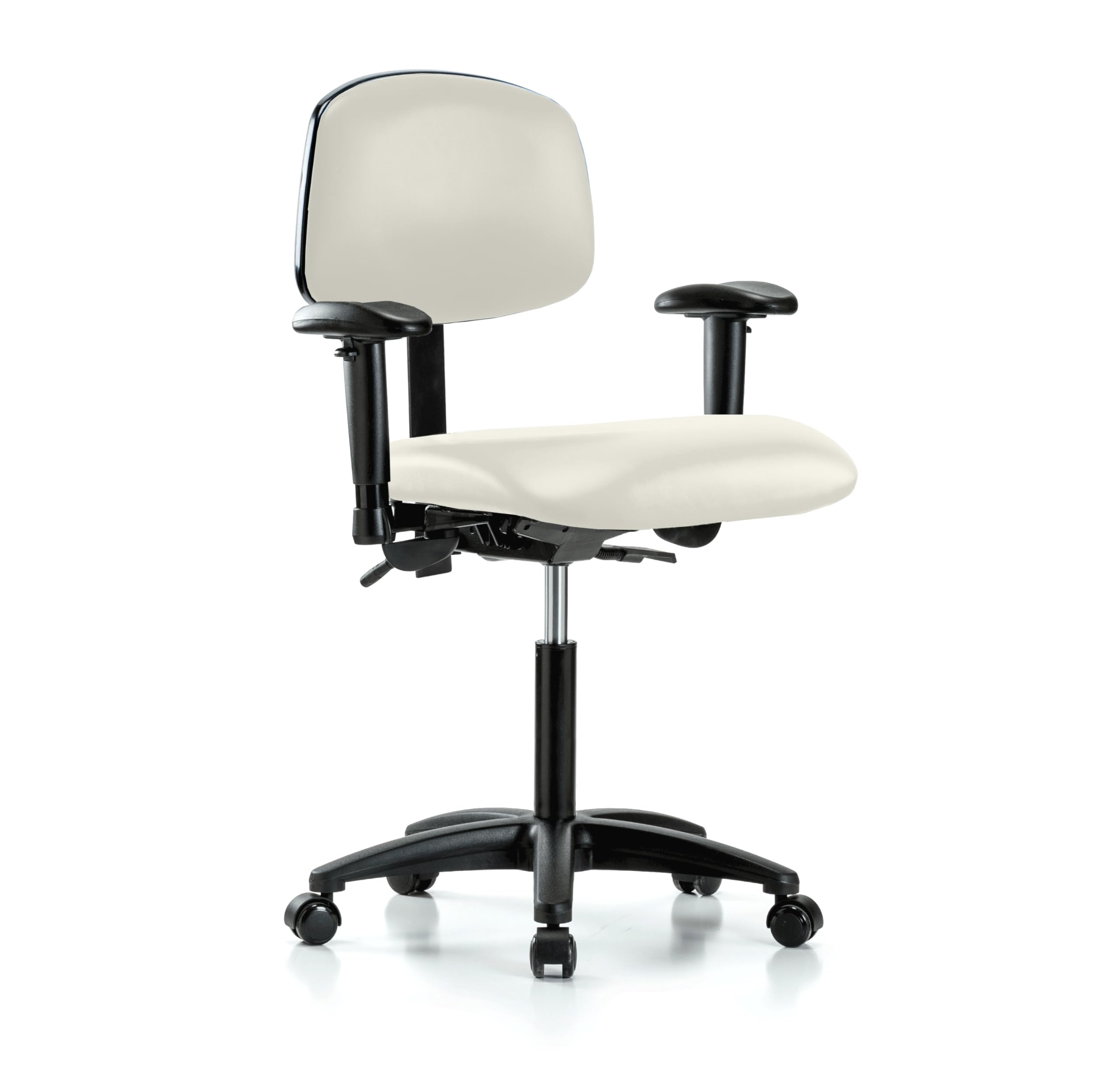 Perch Rolling Multi-Task Swivel Chair for Hardwood & Tile Floors – Adjustable Workbench Height, Off-White Vinyl – Perfect for Home Office, Workshop & Industrial Use
