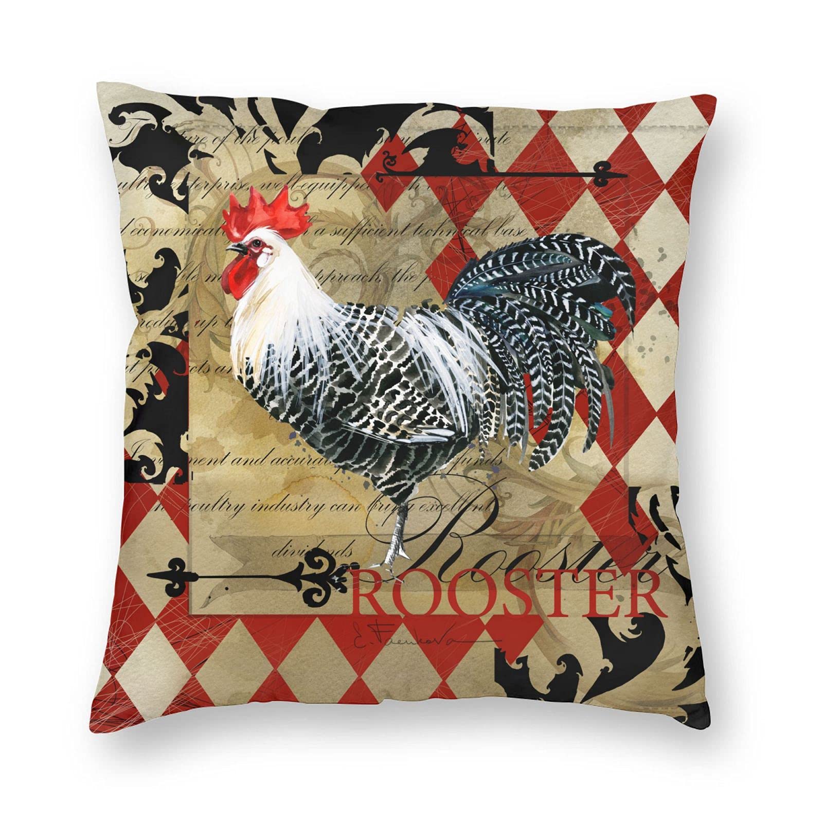 Vintage Rooster Throw Pillow Covers 24x24 Inch - Decorative Square Pillow Cases for Sofa, Couch & Bed - Soft Farmhouse Home Decor Accent - Perfect for Living Room, Bedroom & Farmhouse Style Decor