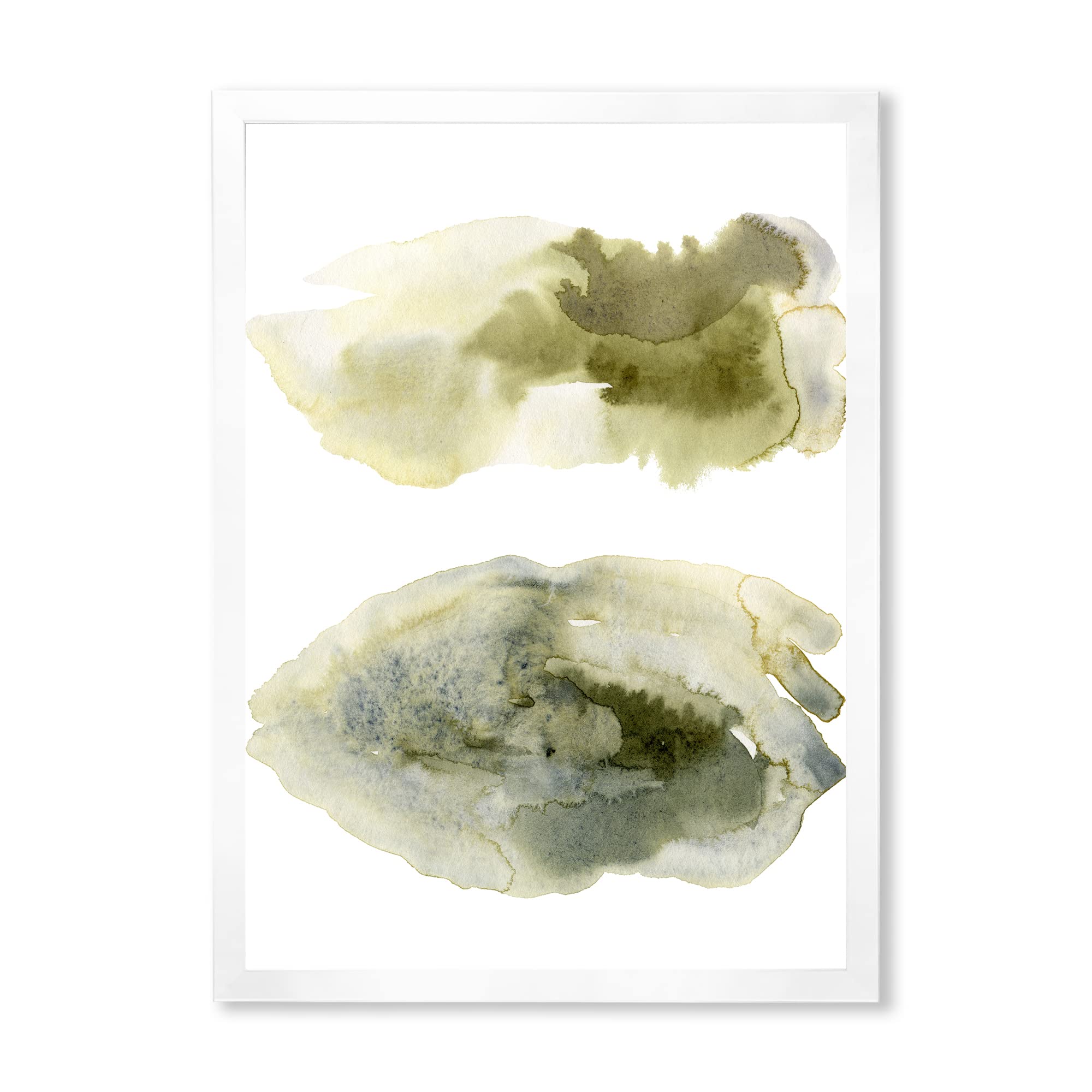 DesignQ Dark Green Abstract Clouds Modern Framed Wall Art - Contemporary Home Decor for Living Room, Bedroom & Office