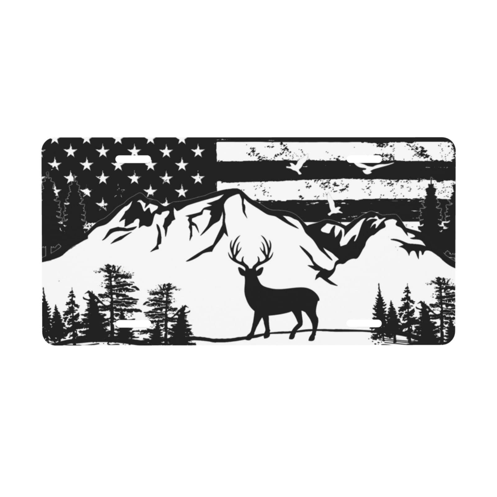 American Flag Deer Aluminum License Plate - 6x12 Inch Decorative Metal Car Front Tag with 4 Holes - Patriotic Auto Accessory for Trucks, SUVs & Classic Cars (Perfect for 4th of July, Veterans Day & Tailgating)