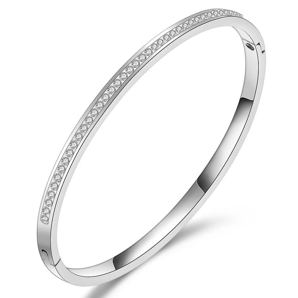 Shining Diva Fashion Anti-Tarnish Jewelry | 18K Gold Plated Stainless Steel Openable Crystal Bracelet | Stylish Cuff Bangle for Women | Perfect Gift for Girlfriend, Wife, Mother, Sister | Ideal for Date Nights, Anniversaries & Special Occasions