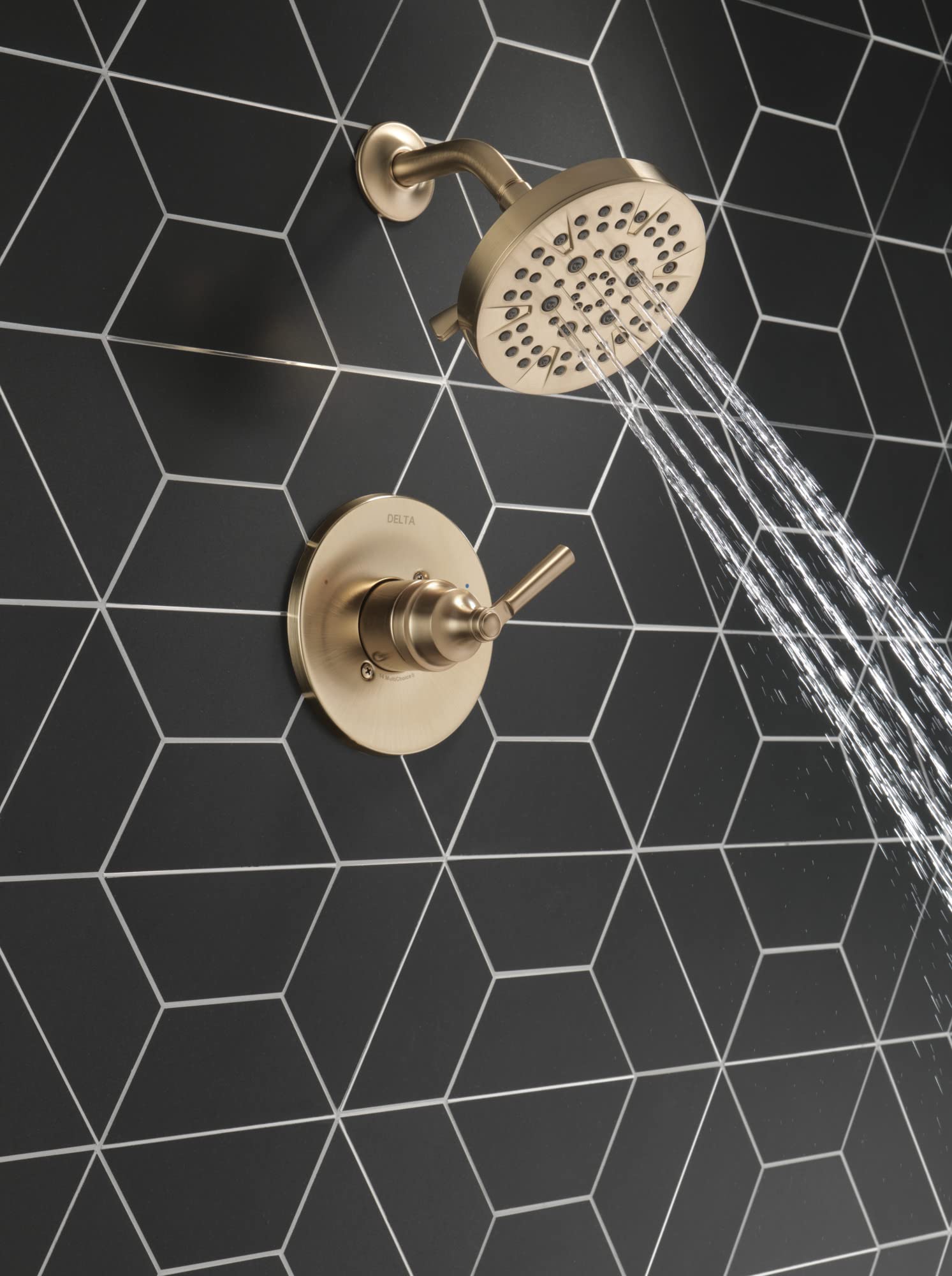 Delta Saylor 14 Series Gold Shower Valve Trim Kit - Shower Faucet Set with Shower Head & Handle in Champagne Bronze T14235-CZ (Valve Not Included) - Perfect for Bathroom Renovation & Luxury Spa Experience