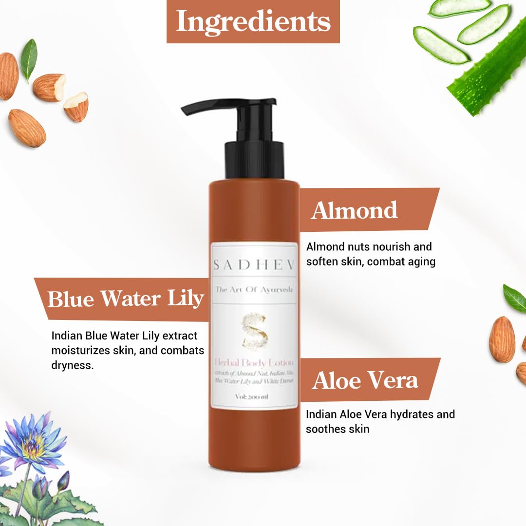 Sadhev Herbal Body Lotion - 200ml | Natural Moisturizing Cream for Dry Skin | Perfect for Daily Hydration & Relaxation After Shower