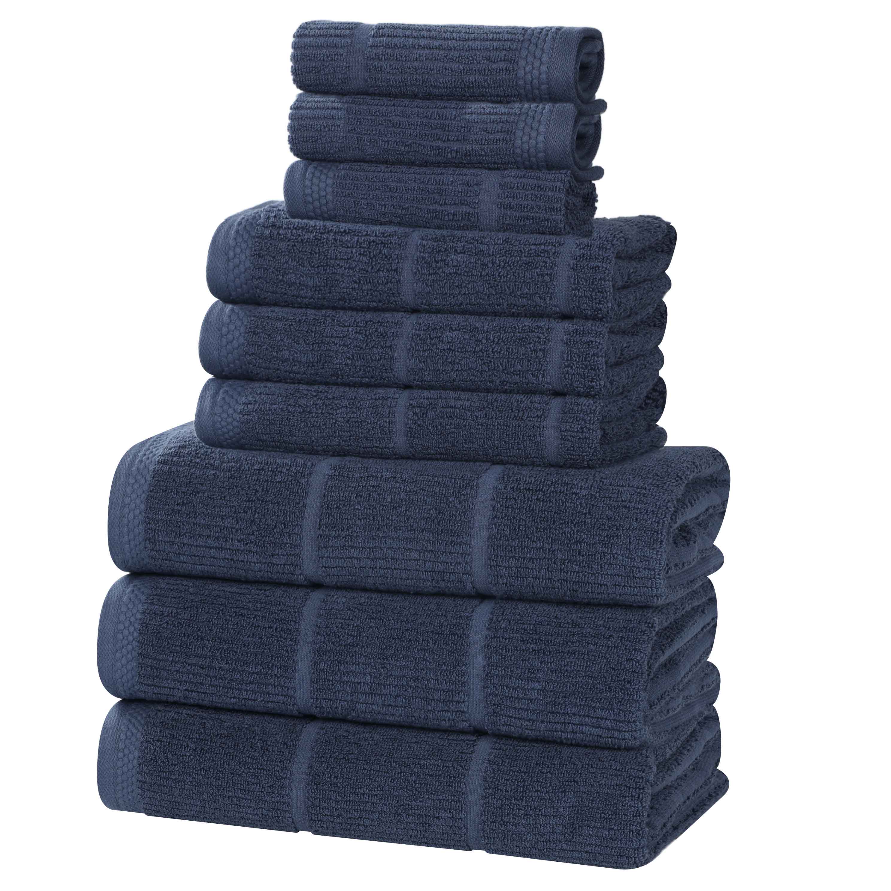 Milo Smart Twist Cotton Solid Ribbed Design 9-Piece Towel Set | Ultra Soft & Absorbent Bath Towels for Spa, Gym & Luxury Home Use