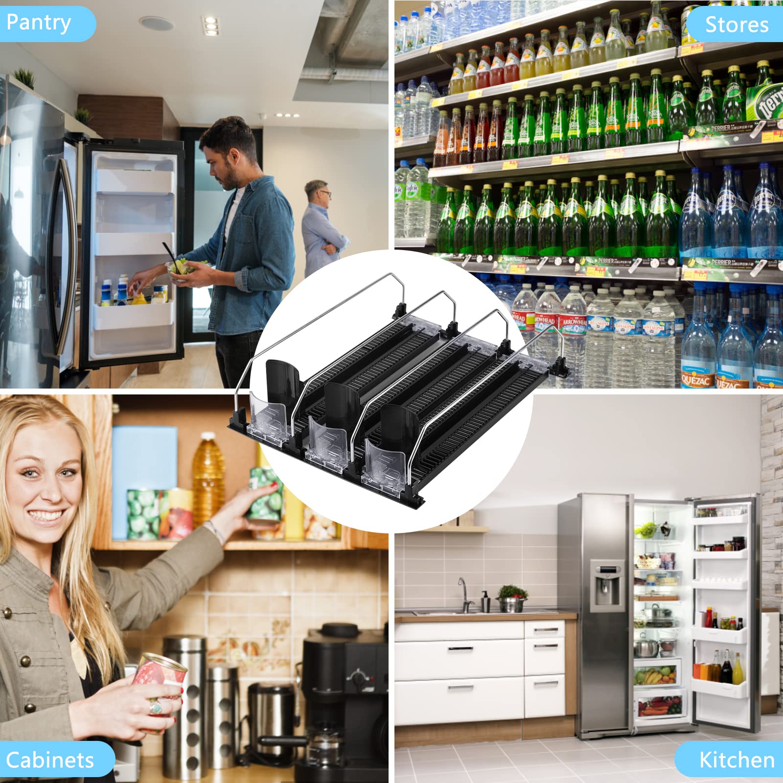 SWAWIS Automatic Can Dispenser & Refrigerator Organizer - Black | Space-Saving Soda/Beer Can Dispenser for Fridge, Kitchen & Pantry | Perfect for Parties, BBQs & Home Organization