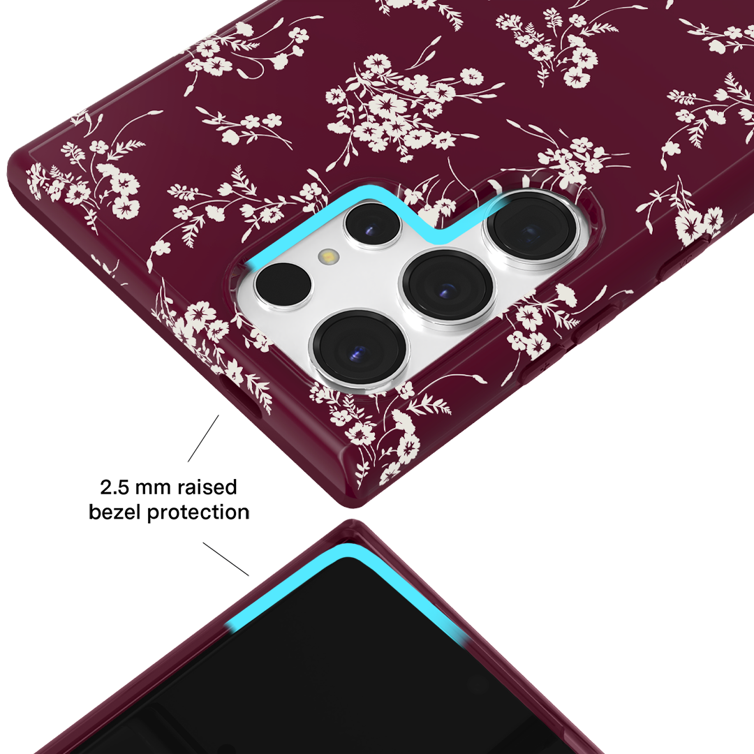 French Burgundy Floral Samsung Phone Case - Elegant Protective Cover for Galaxy S Series | Perfect for Daily Use, Travel & Gifting