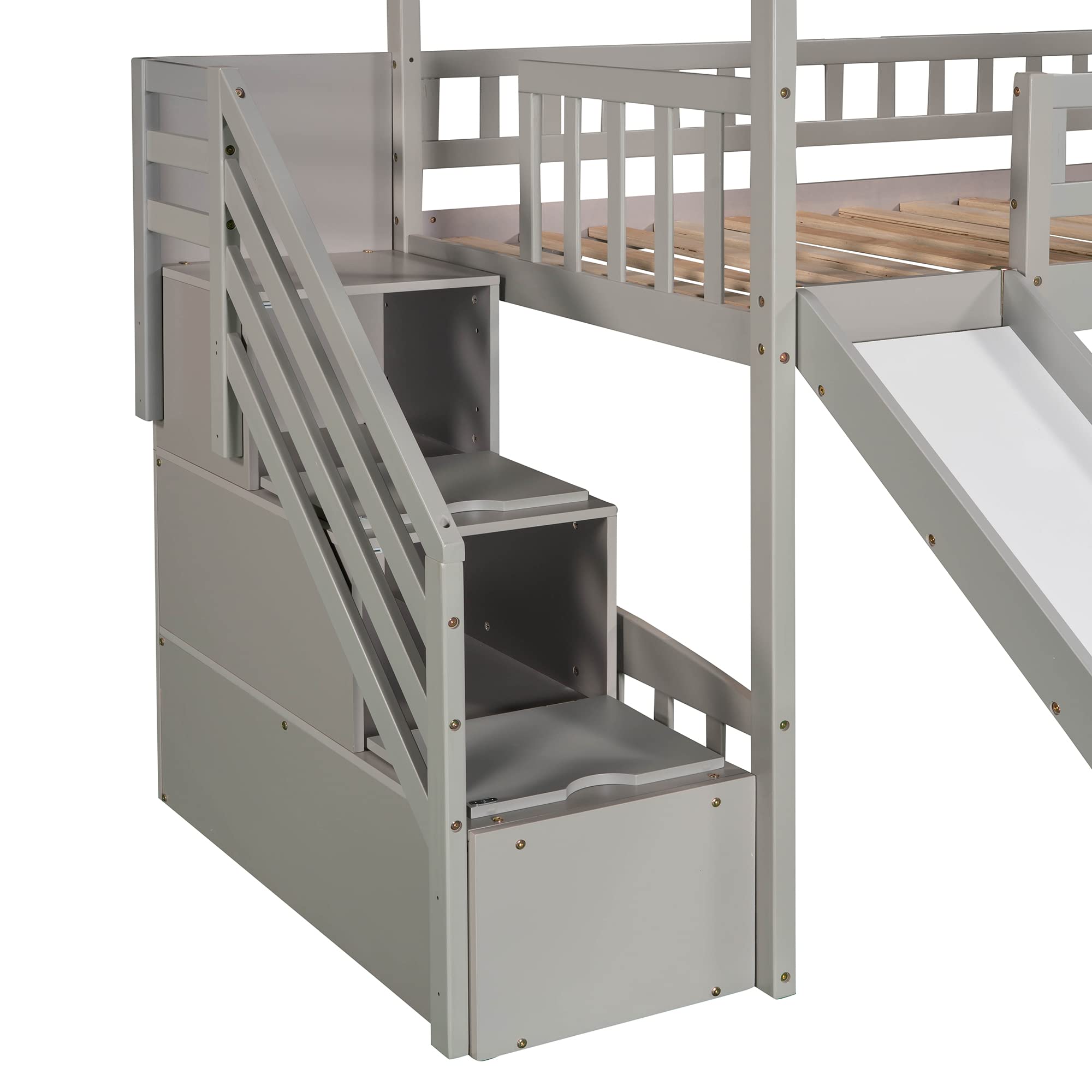 Harper & Bright Designs Twin Loft Bed with Slide, Stairs and Storage - Wooden Kids House Bed Frame for Boys & Girls (Gray) - Perfect for Small Bedrooms, Playrooms & Kids' Sleepovers