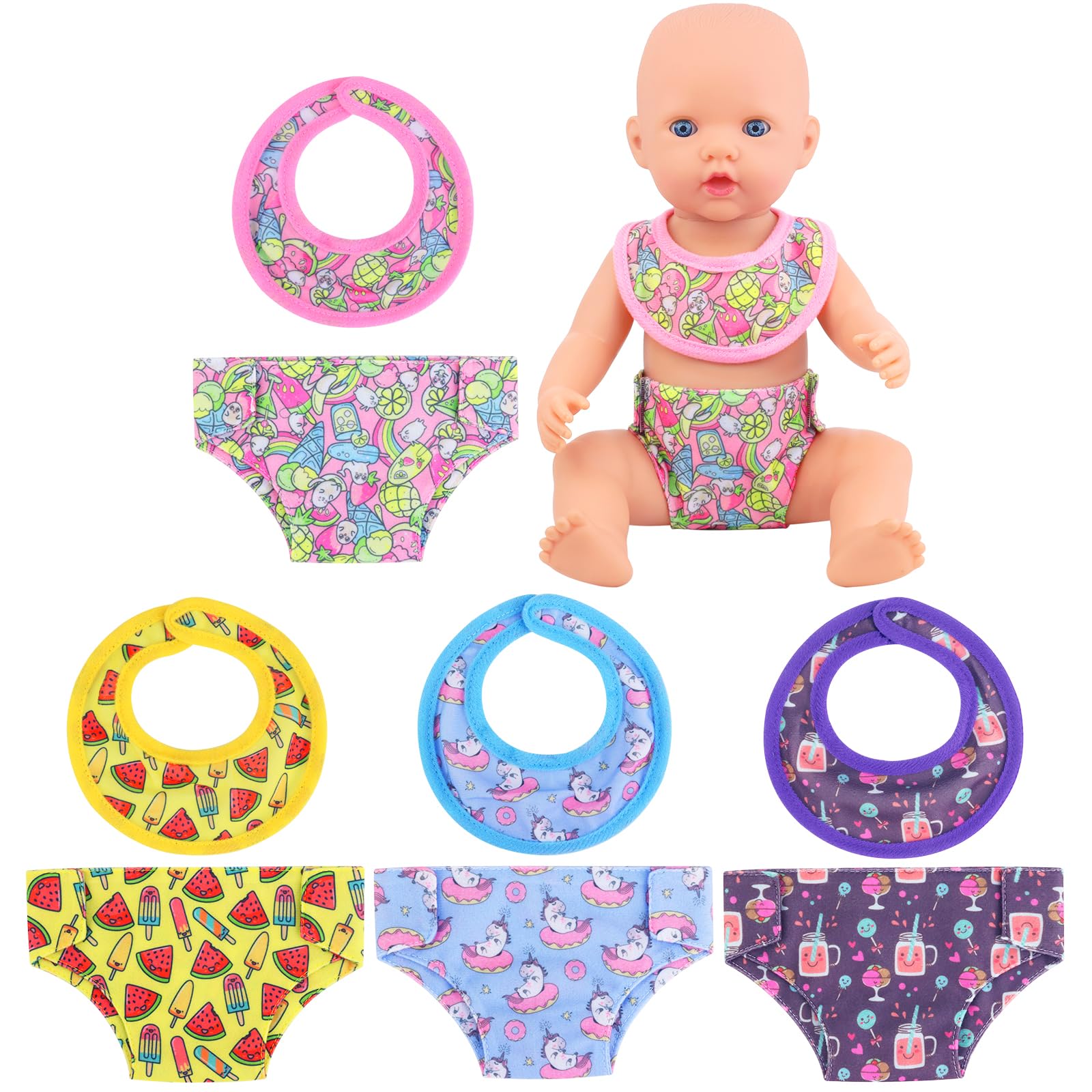 UNICORN ELEMENT Doll Diapers & Bibs Set for 14-18 Inch Baby Dolls - Soft Washable Doll Underwear & Feeding Accessories for Baby Girl Dolls - Perfect for Playtime, Pretend Care & Nursery Role Play
