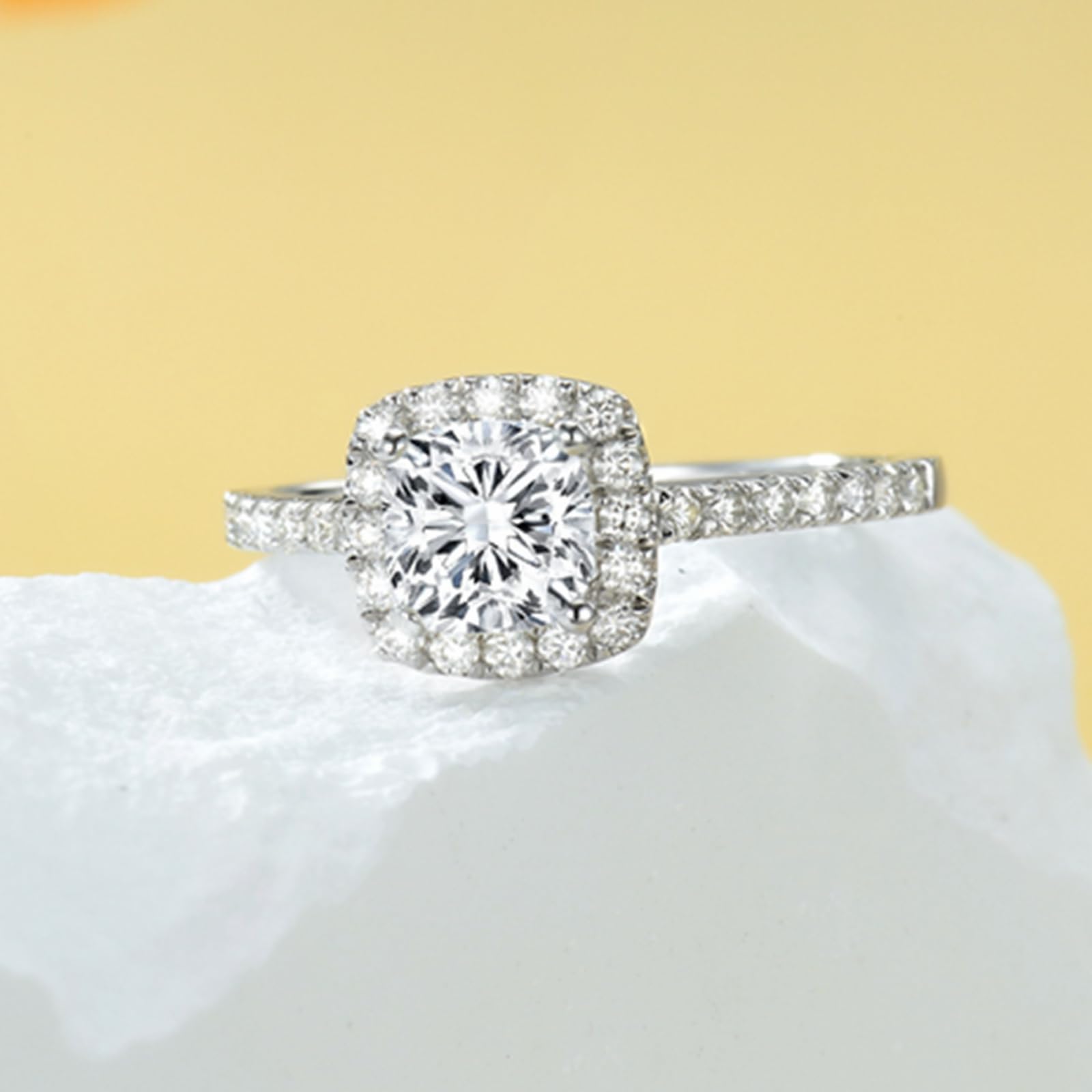 1.25ctw Moissanite Cushion Cut Halo Engagement Ring for Women - 10K White Gold Wedding & Anniversary Jewelry - Perfect for Proposals, Bridal Sets & Special Occasions