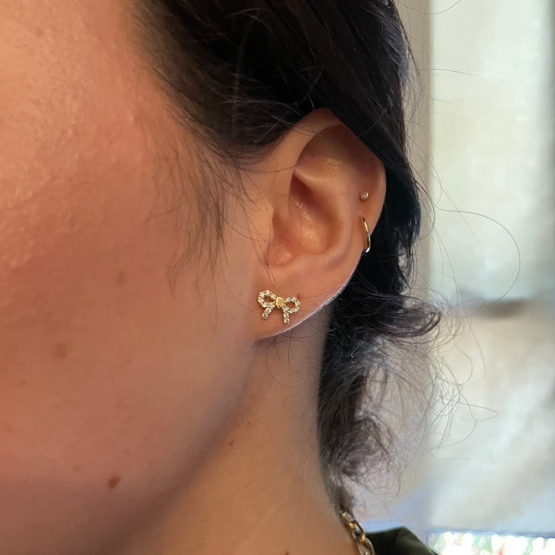 18K Gold Mini Bow Stud Earrings with Diamonds - Elegant Jewelry for Women, Perfect for Weddings, Parties & Everyday Wear