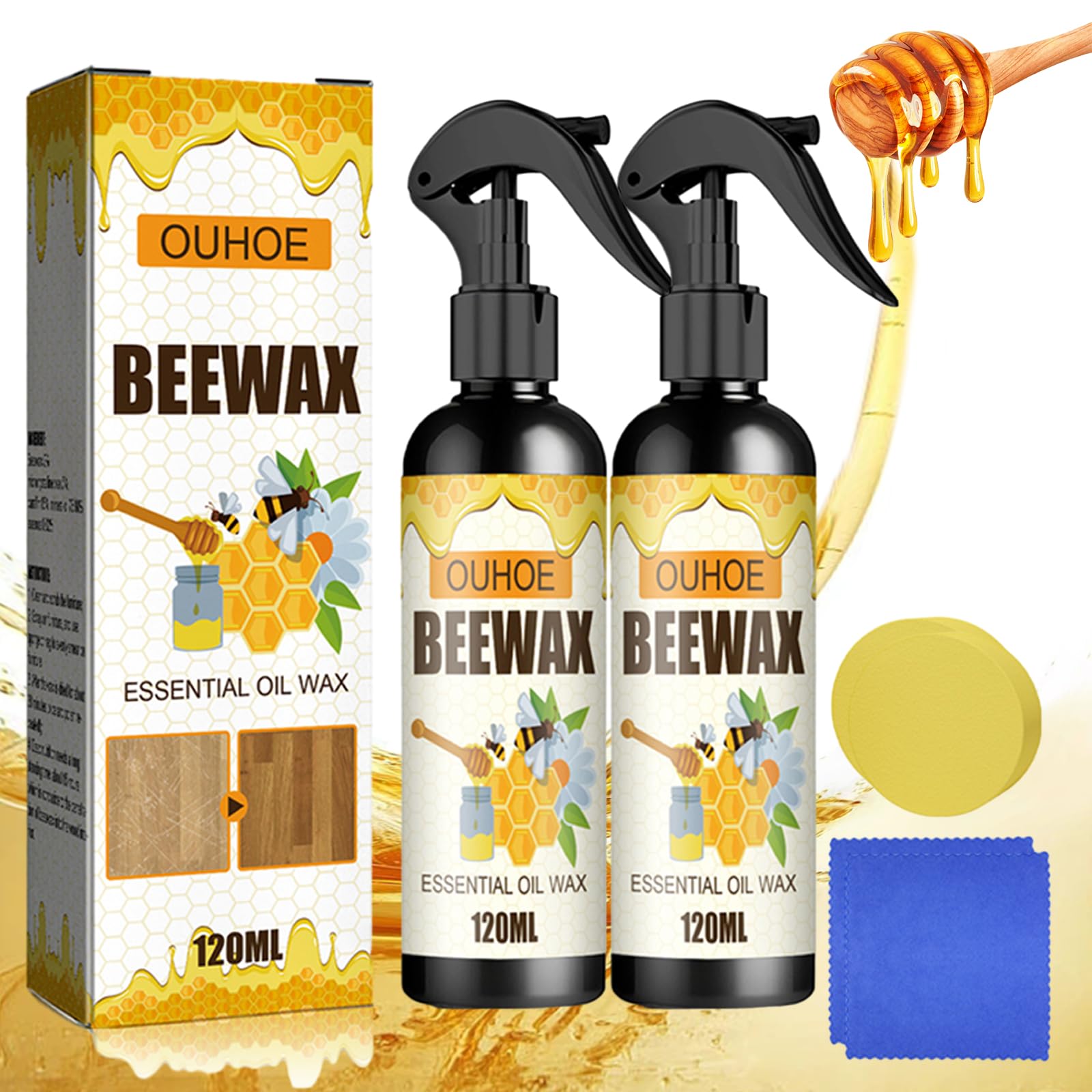 Natural Micro-Molecularized Beeswax Spray - Original Wood Polish & Cleaner for Wooden Furniture Care (2 Pack) | Protects & Restores Tables, Chairs, Cabinets & More