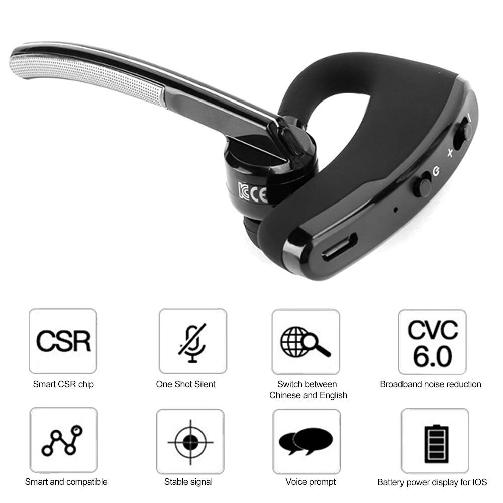 Ciciglow V8 Single-Ear Bluetooth Headset - Wireless Business Headphone with Smart Noise Cancellation, Voice-Activated Mic & Stereo Sound - Perfect for Work Calls, Driving, Office Meetings & Remote Work
