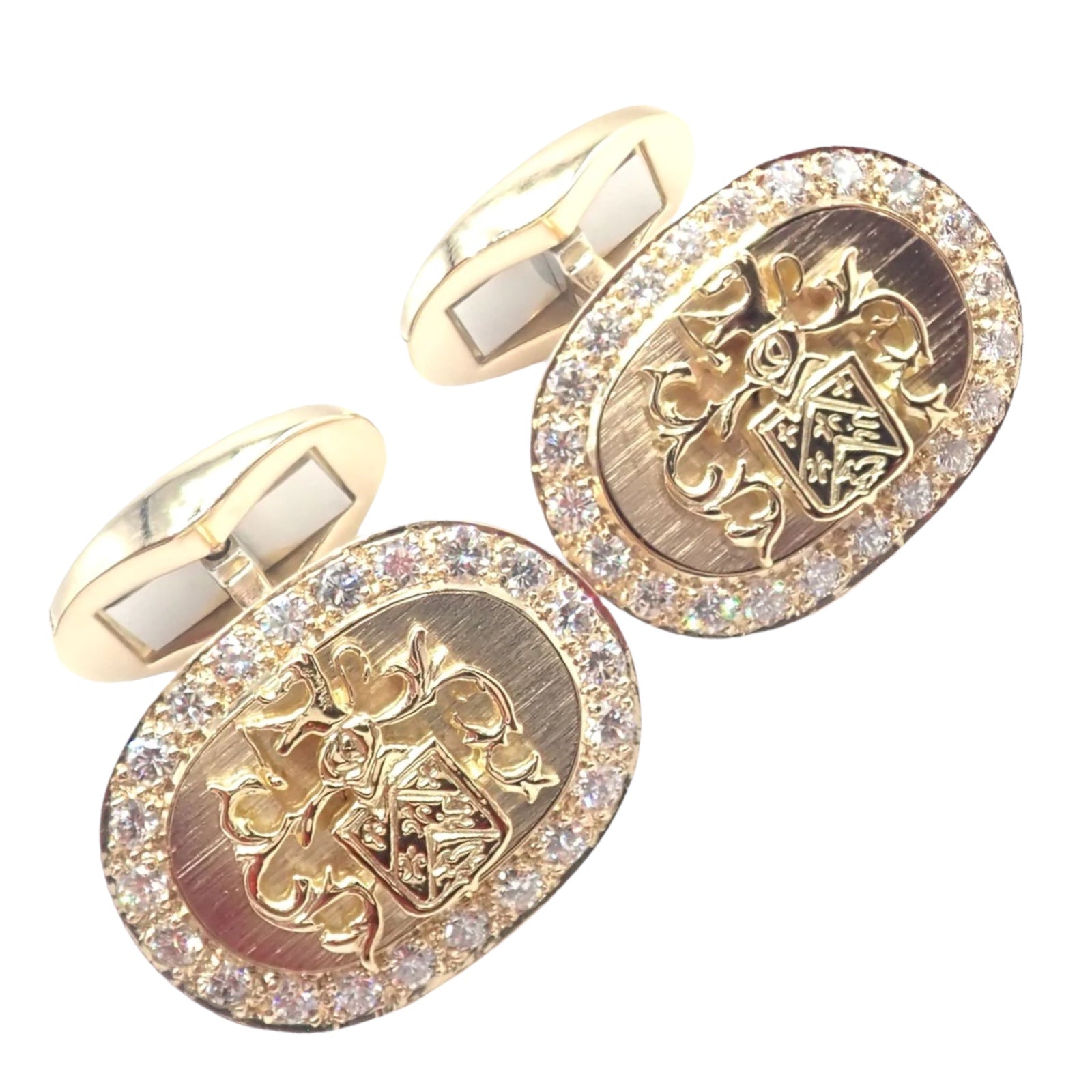 Authentic Piaget Coat of Arms 18k Yellow Gold Diamond Cufflinks for Men - Luxury Vintage Jewelry Gift for Weddings, Business Meetings & Formal Events