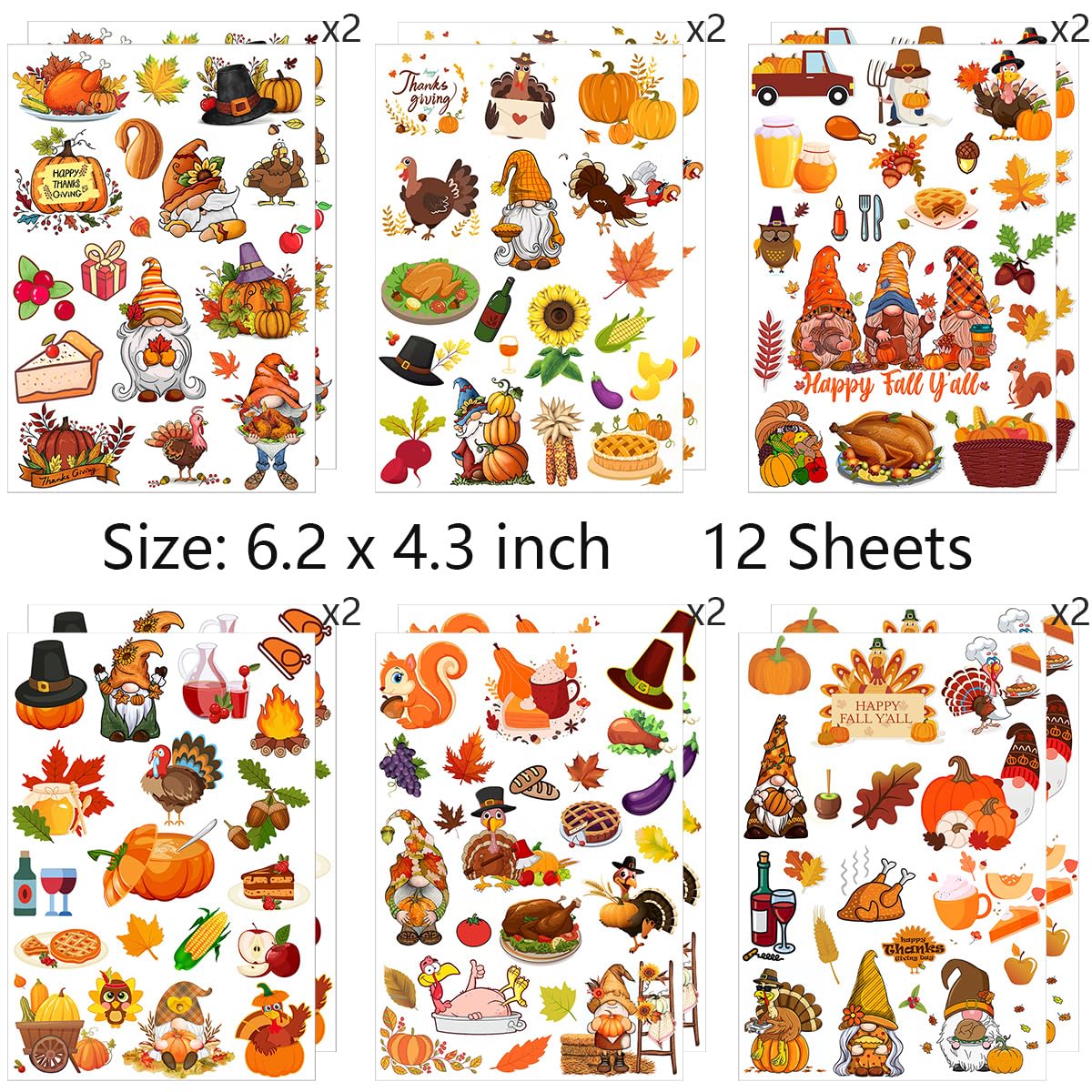 12 Sheets Thanksgiving Temporary Tattoos for Kids & Adults - Fall Party Supplies with Maple Leaf, Gnomes, Pumpkin & Turkey Designs - Perfect for Thanksgiving Decorations, Autumn Festivals & Seasonal Celebrations