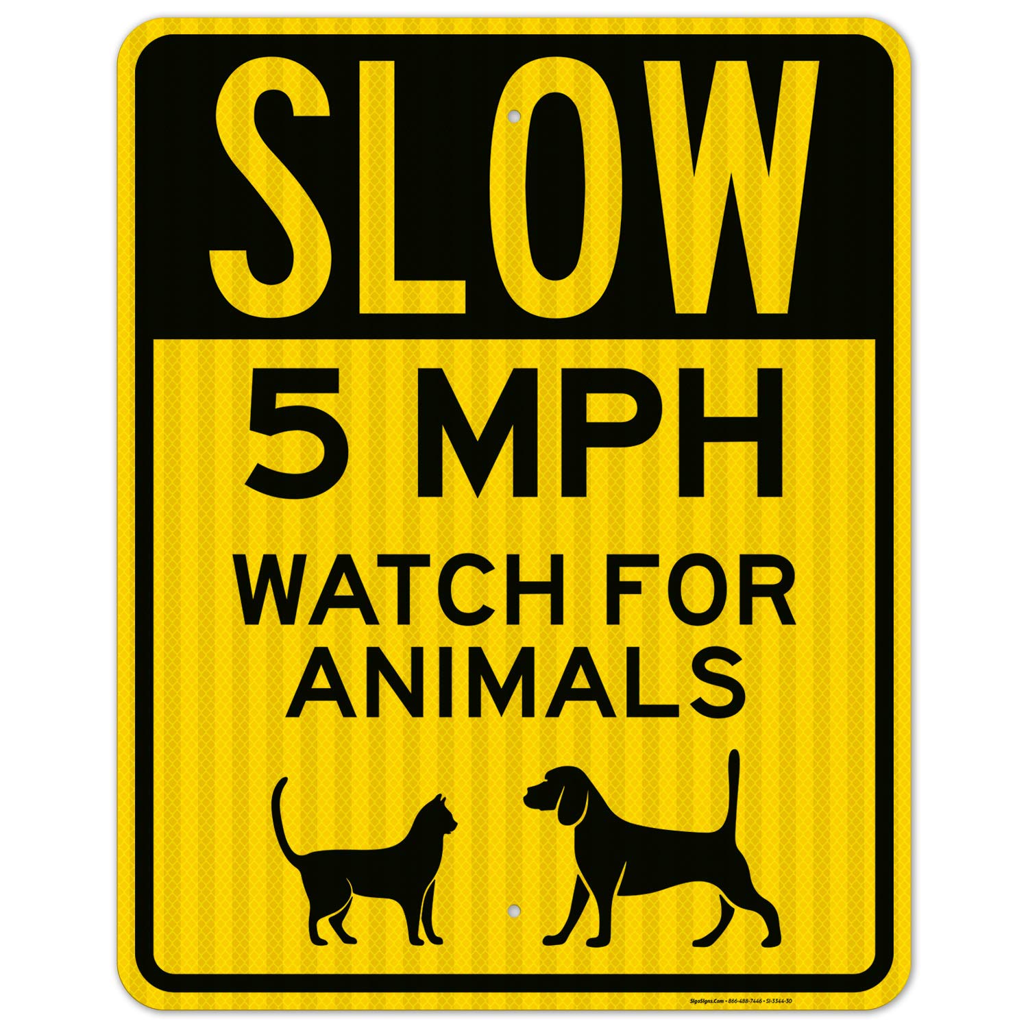 Slow 5 MPH Watch for Animals Sign - 24x30 Inches Reflective Traffic Sign | 3M EGP .080 Aluminum, Fade Resistant | Indoor/Outdoor Use, Made in USA | Perfect for School Zones, Residential Areas & Wildlife Crossings
