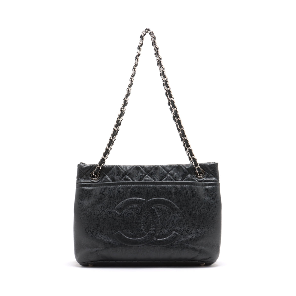 Chanel CC Logo Matelasse Caviar Leather Chain Shoulder Tote Bag Black - Luxury Designer Handbag for Women, Perfect for Work, Travel & Evening Events