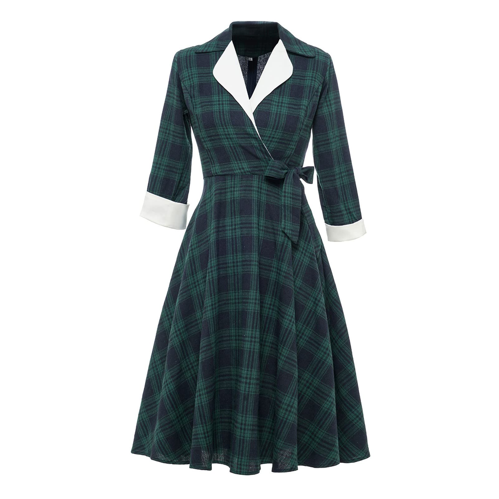 1950s Vintage Rockabilly Plaid Dress for Women - Short Sleeve Retro Swing Dress | Perfect for Rockabilly Parties, Pin-Up Photo Shoots & Vintage Fashion Looks