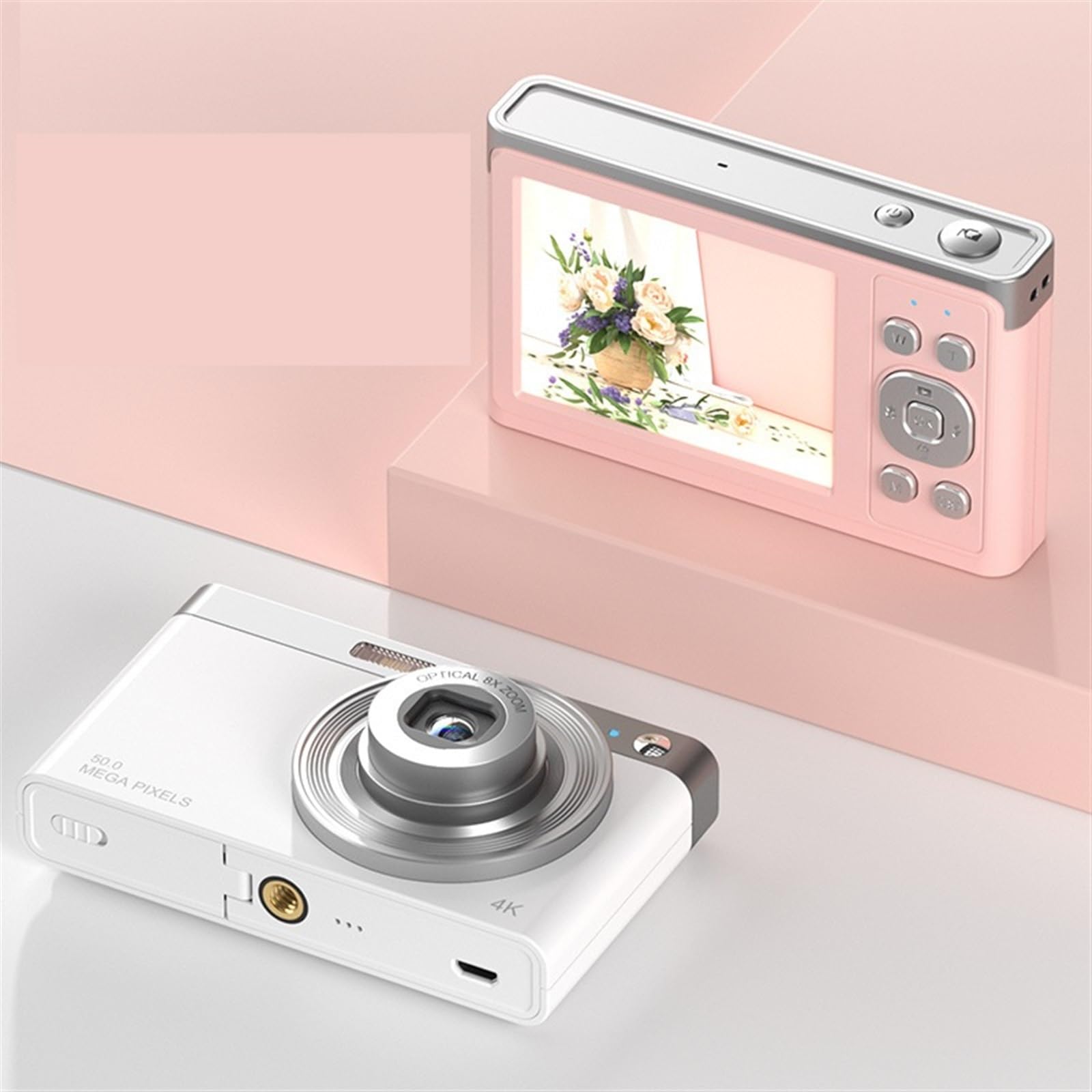 4K Ultra HD MZZYG Digital Video Camera - Lightweight Portable Retro Vlogging Camera with Beauty Filter, Compact Design for Travel & YouTube (C13 Pink)