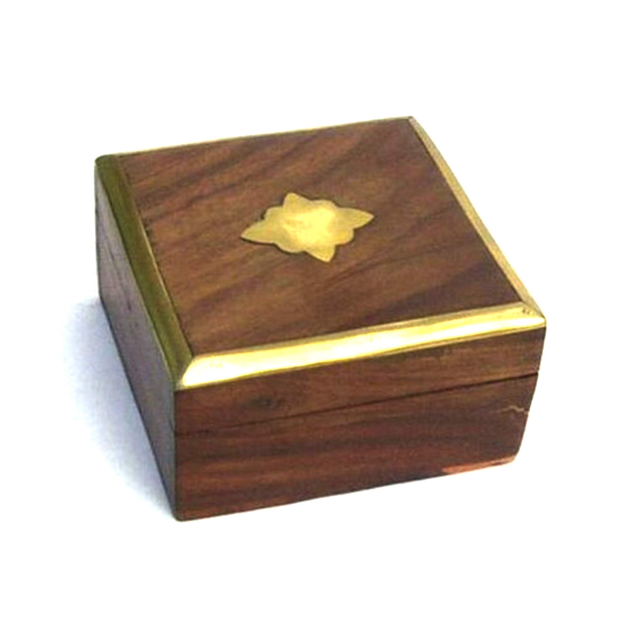 Handmade Sheesham Wood Jewelry Box with Solid Brass Inlay - 4x4 Inch Elegant Storage Organizer for Necklaces, Rings & Earrings - Perfect Gift for Women, Home Decor & Vanity Display