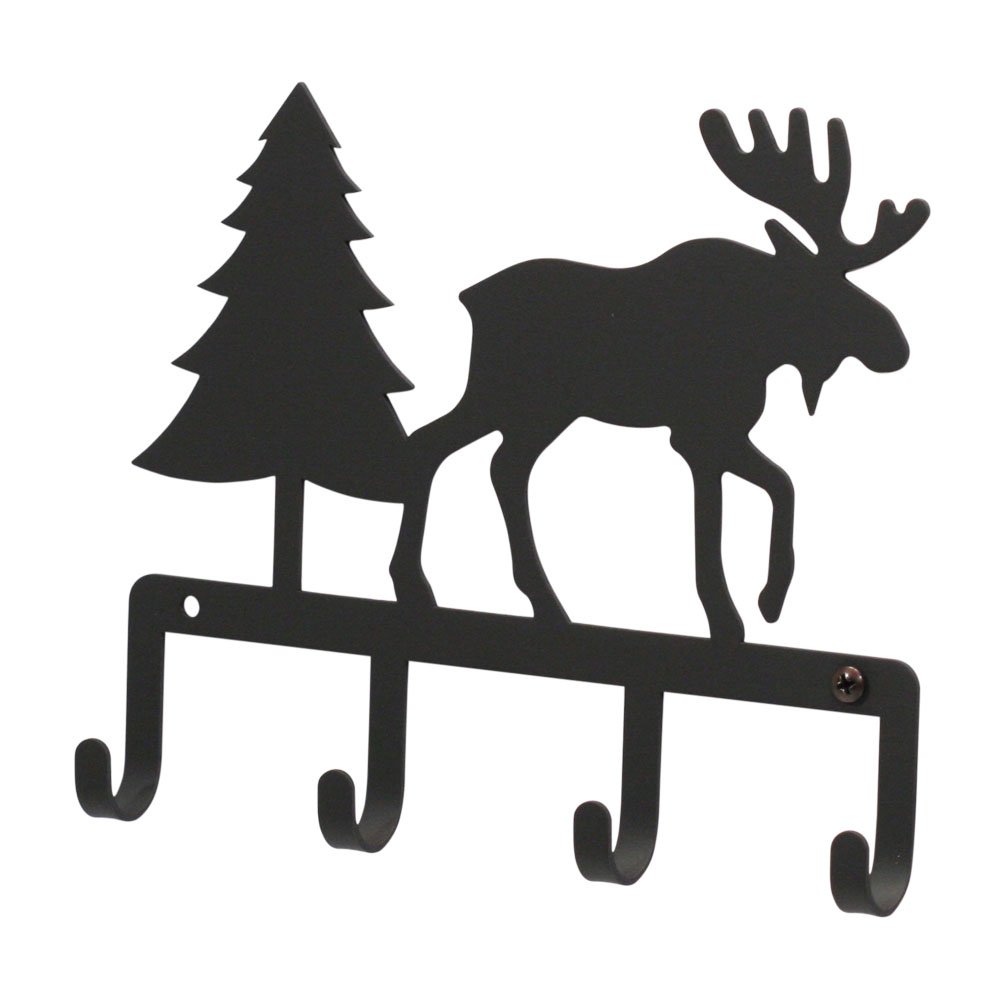 Rustic Wrought Iron Moose & Pine Key Holder - Wall Mounted Entryway Organizer for Home, Cabin, or Lodge Decor