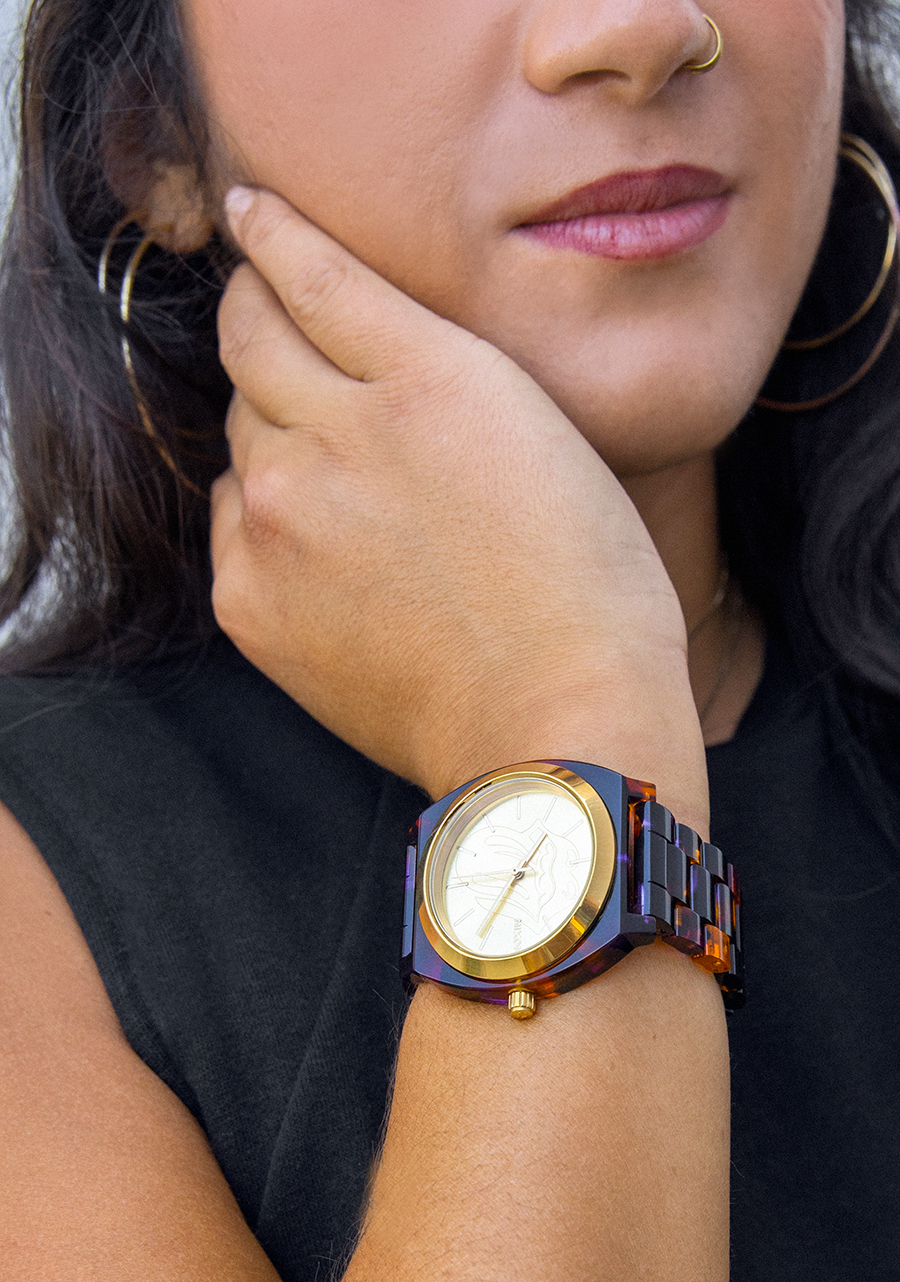 The Rolling Stones Time Teller Acetate Watch - Multi-Color Gold Dial | Vintage-Inspired Rock Music Collector's Watch for Concerts & Special Events