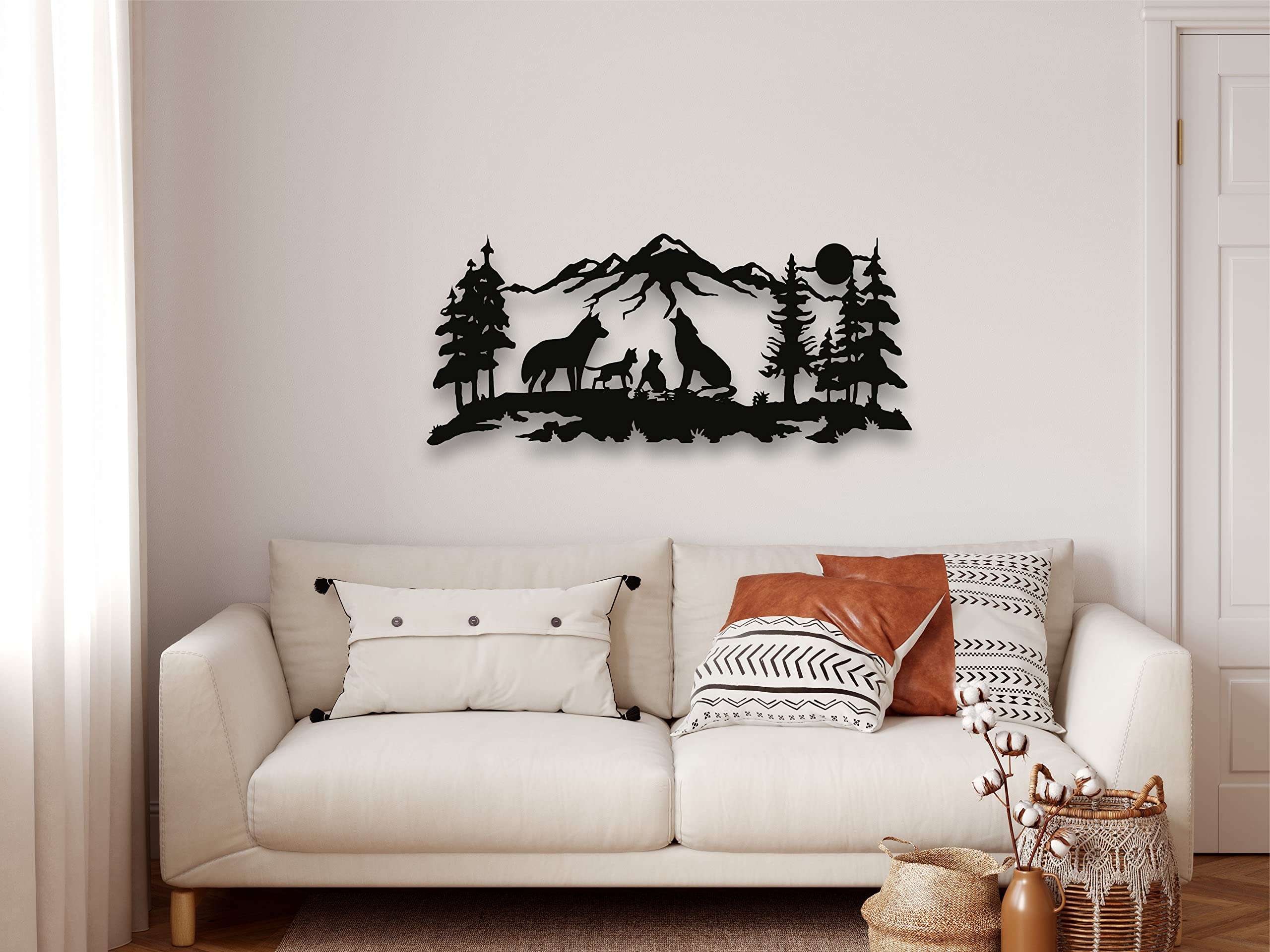 DEKADRON Metal Wall Art - Wolf Family with Mountain & Tree Design - Nature Inspired Home Decor - 24