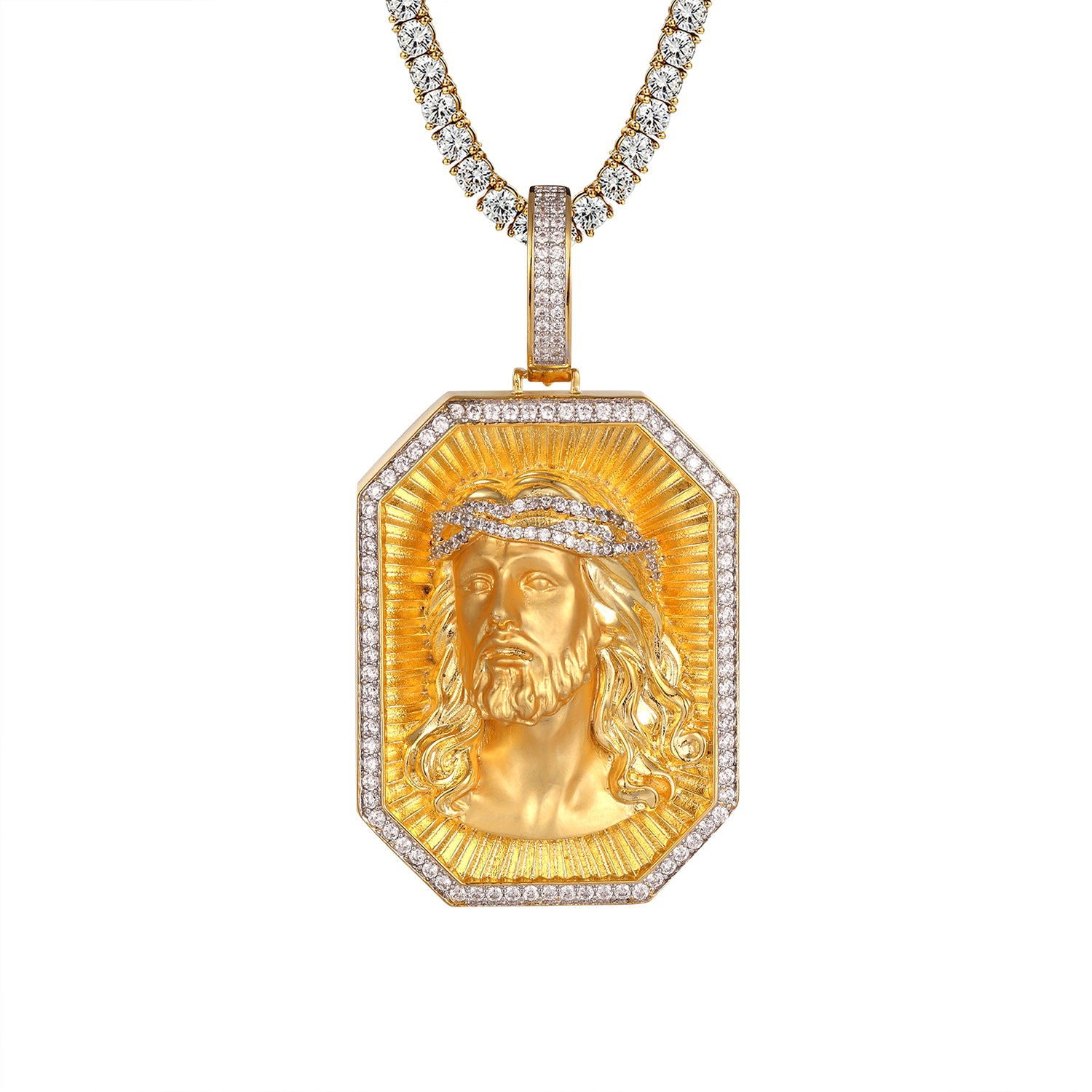Jesus Face Icy Crown 3D Matte Finish Religious Charm Necklace - Sterling Silver Cross Pendant for Women & Men - Perfect for Church, Baptism, Easter & Daily Faith Jewelry