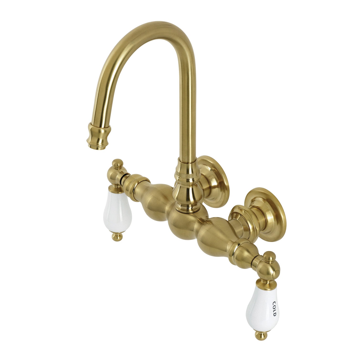 Vintage Style Two Handle Wall Mount Clawfoot Tub Faucet in Brushed Brass - Perfect for Bathroom Renovation & Antique Bath Tub Installation