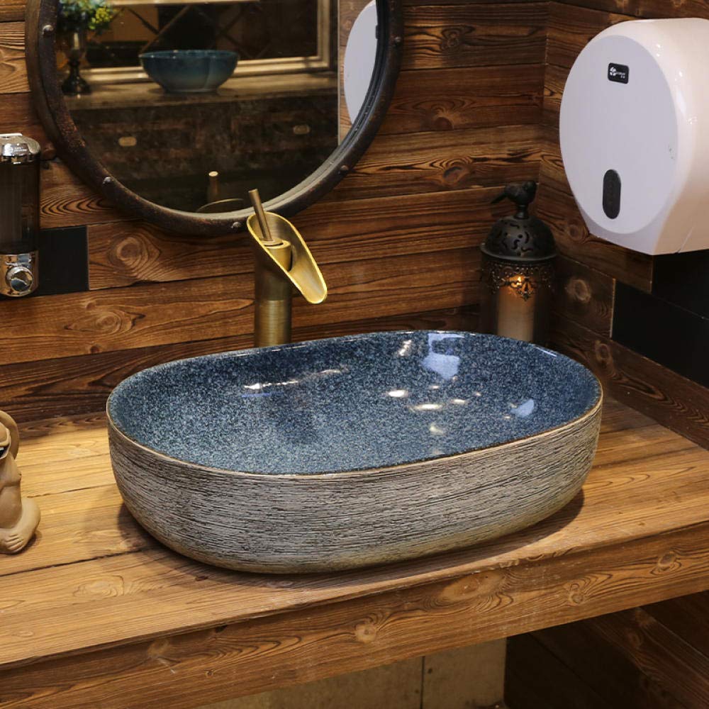 Premium Oval Ceramic Vessel Sink - Handcrafted Jingdezhen Porcelain Above Counter Bathroom Basin with Drain Assembly | Modern Vanity Sink for Powder Room, Guest Bath & Luxury Home Decor