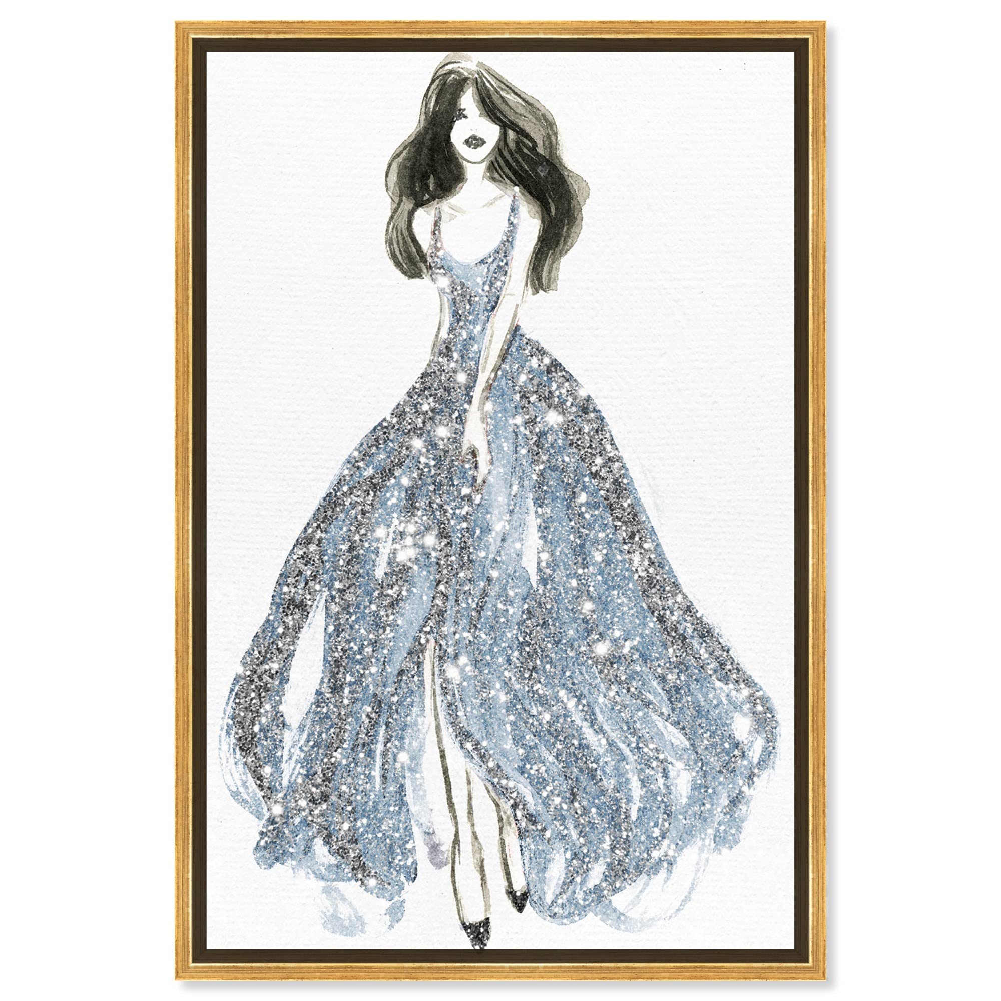 Oliver Gal Artist Co. Fashion Glam Wall Art - Blue Dress Spring Elegance Canvas Print 16x24 with Gold Frame - Perfect for Living Room, Bedroom & Office Décor