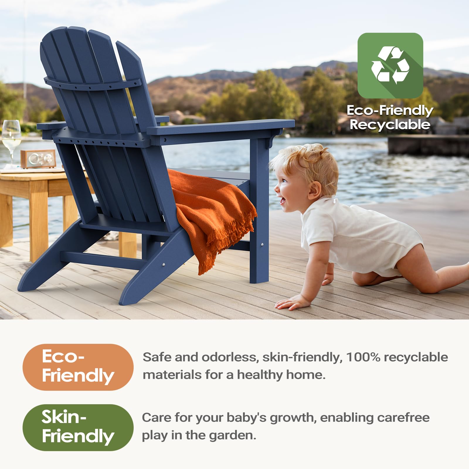 **Premium Adirondack Chair - Heavy Duty Weather-Resistant Outdoor Lounge Chair for Patio, Garden, Deck, Poolside - Easy 4-Step Assembly - Navy Blue - Perfect for Relaxing by Fire Pit, Backyard & Porch**