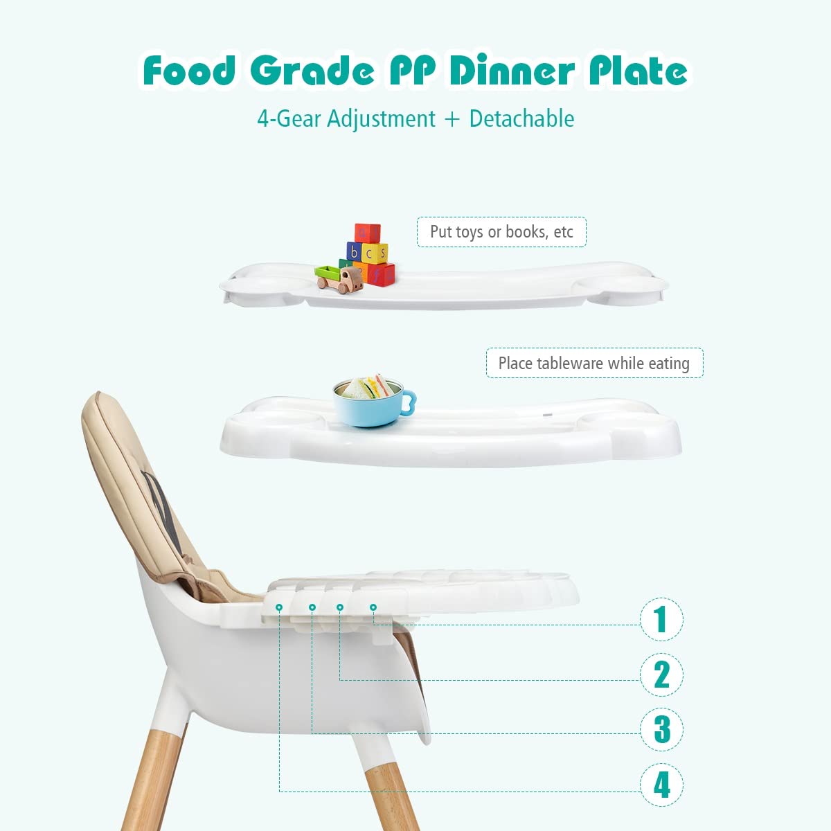 INFANS 5-in-1 Convertible Baby High Chair with 5-Point Safety Harness | Detachable Tray & Wipeable Cushion | Transforms to Toddler Table & Chair Set | Wooden Booster Seat for Infants & Kids (Khaki) | Perfect for Dining, Feeding & Playtime