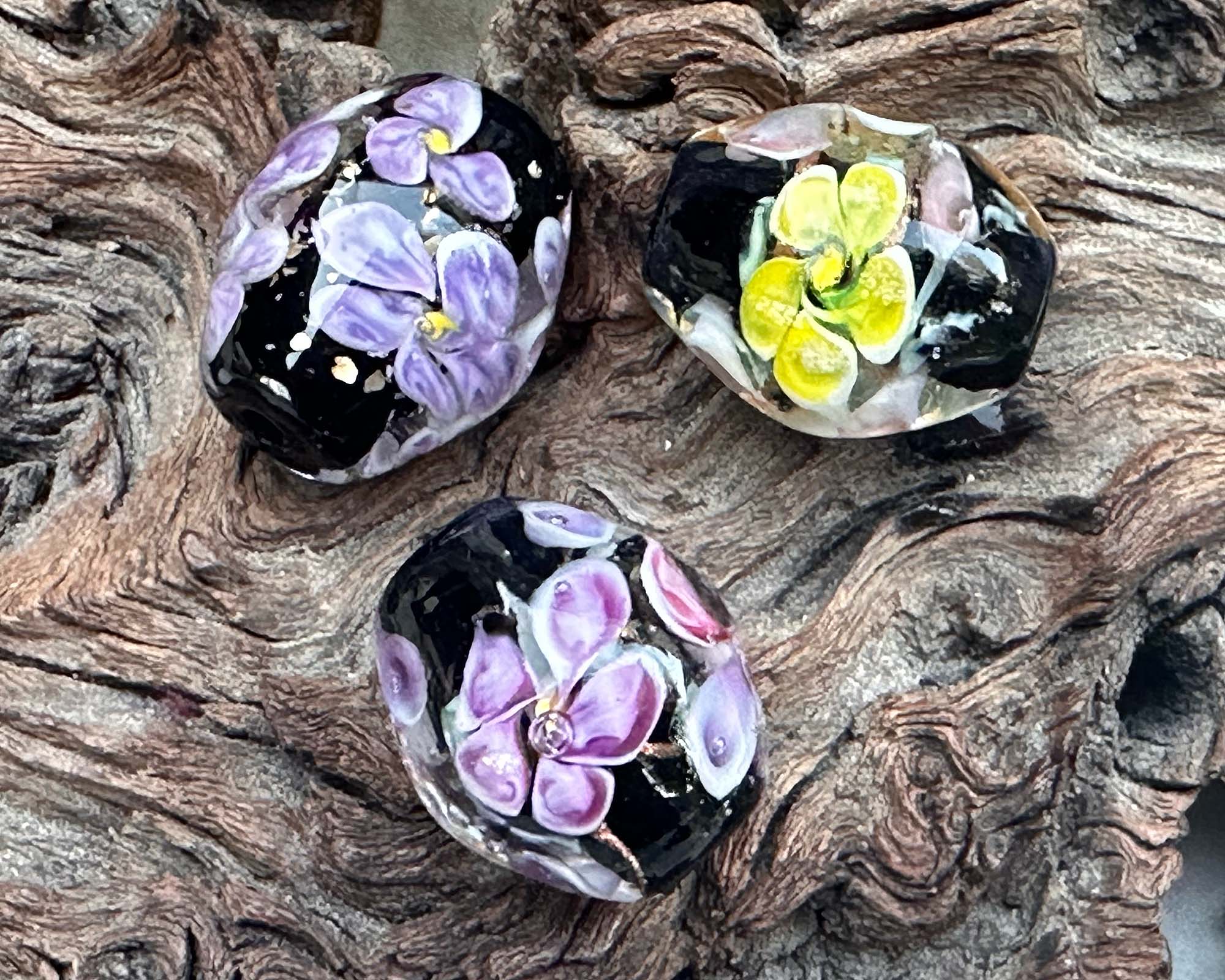 Handmade Blooming Floral Trio Lampwork Glass Focal Bead for Jewelry Making - Perfect for Necklaces, Bracelets & DIY Craft Projects