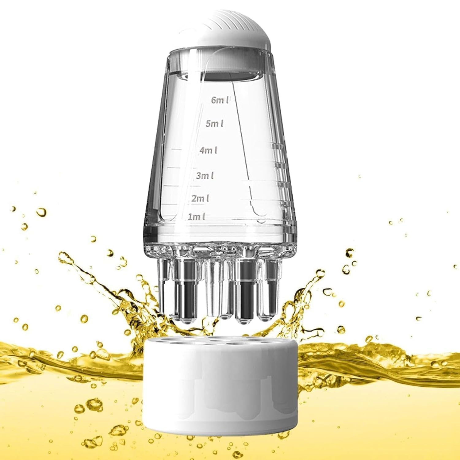 DLALA 1-Hair Oil Applicator with 6ml Tank - 5 Ball Heads & 6 Massage Teeth for Scalp Massage - Anti Hair Loss Lotion Dispenser - Essential Oil Applicator for Hair Growth (White) - Perfect for Home Hair Care & Salon Treatments